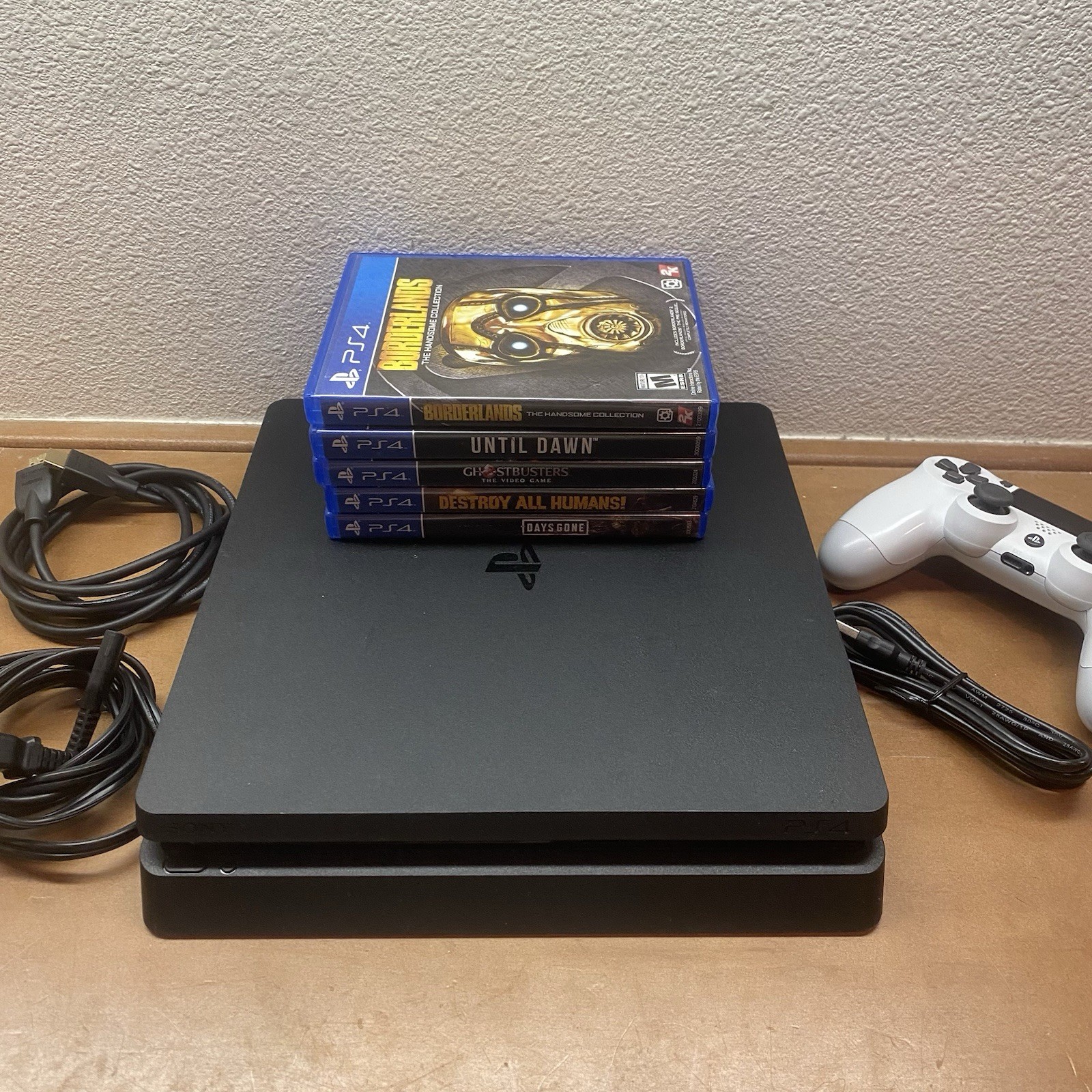 Sony PS4 PlayStation 4 Slim 500GB Console, 5 Games 1 Controller Bundle Clean