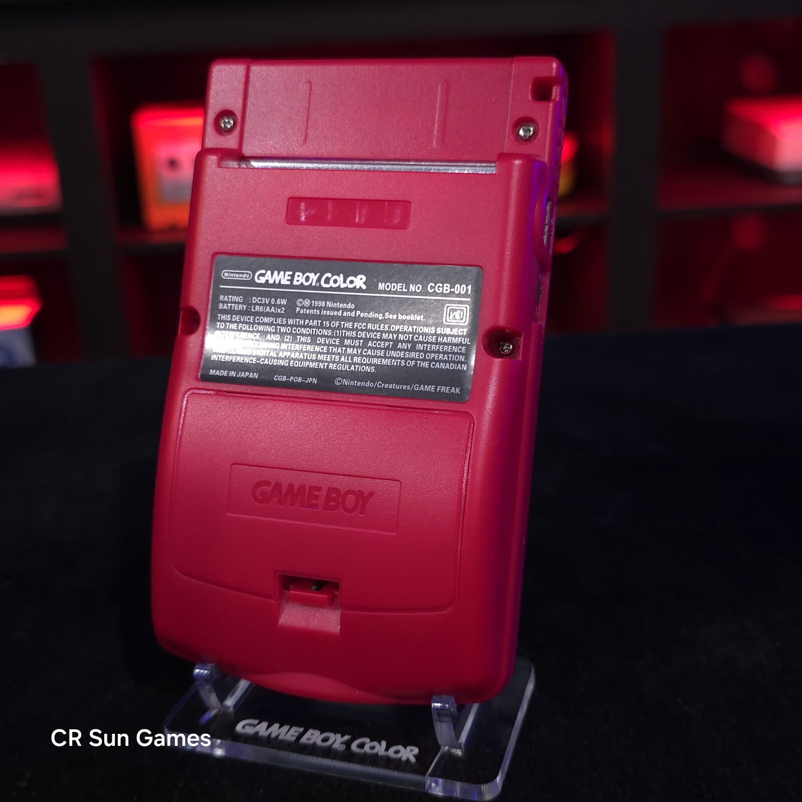 Berry Red Gameboy Color Console OLED Touch Screen And USB-C Rechargeable Battery