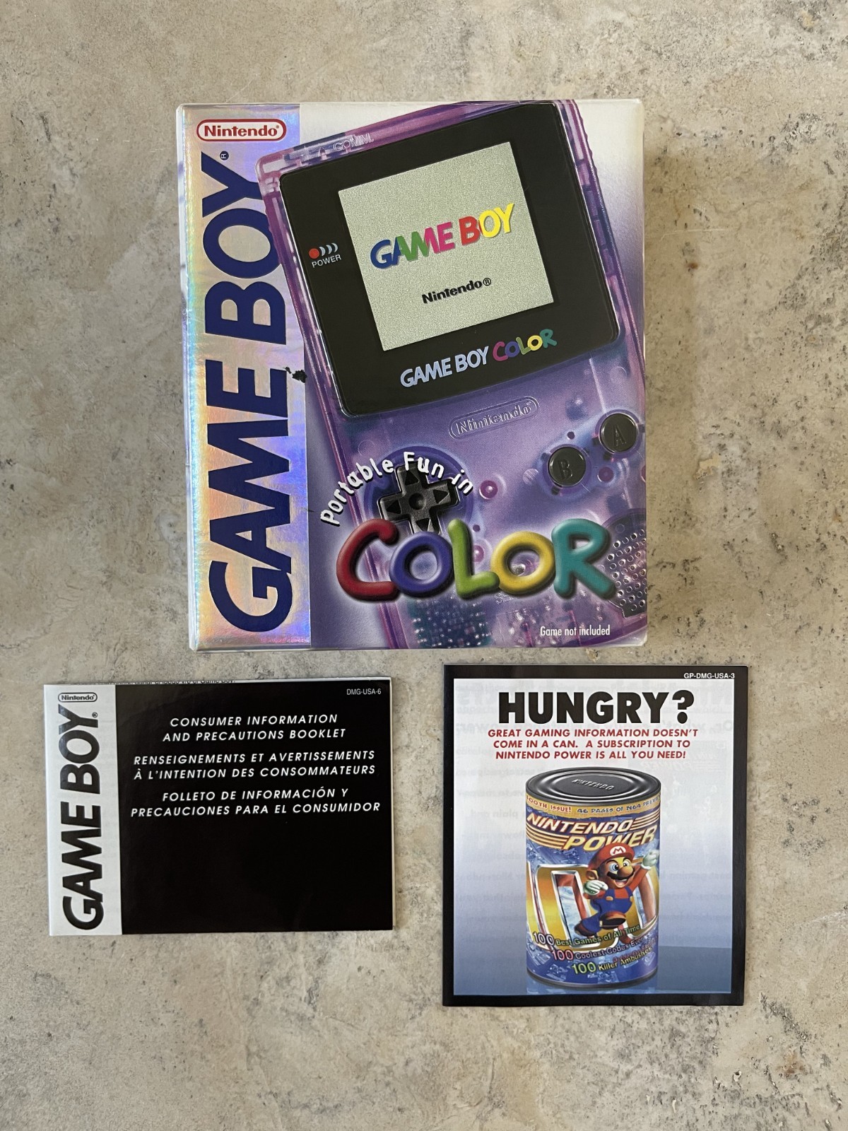 Nintendo Gameboy Color GBC Atomic Purple CGB-001 Handheld System Complete in Box