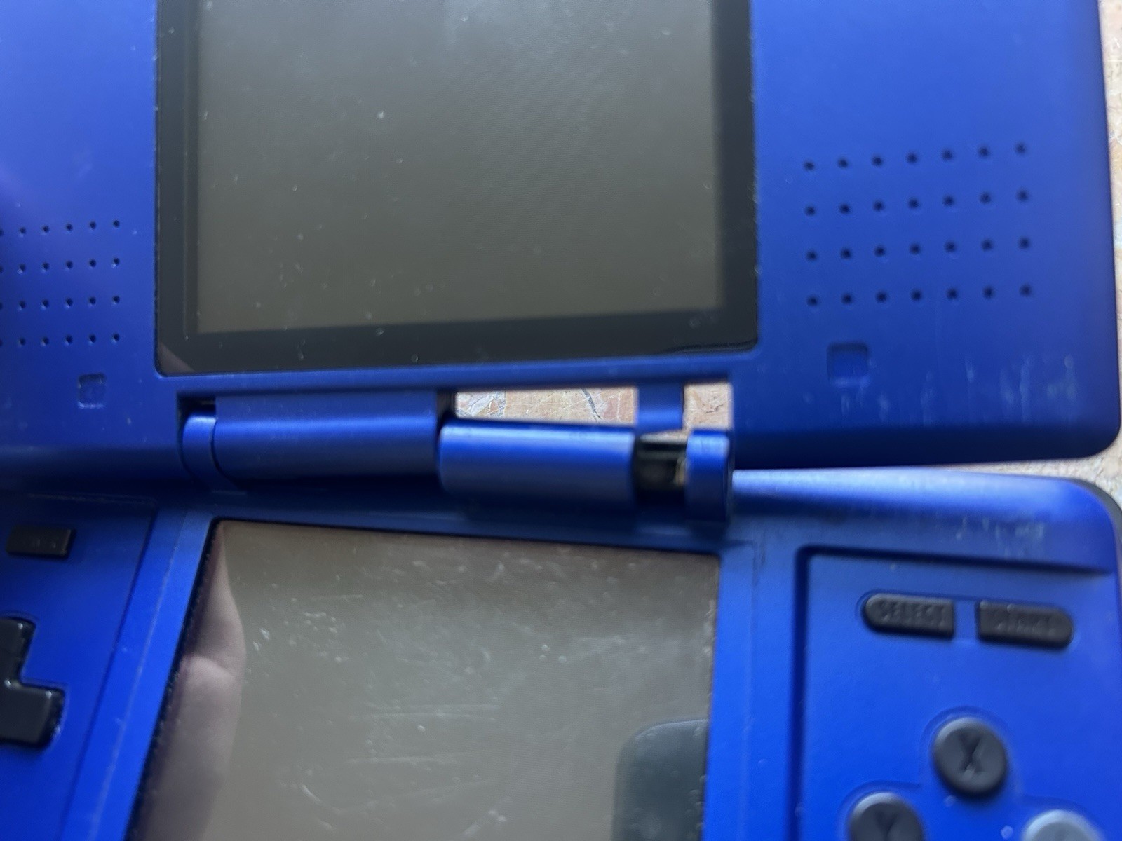 Nintendo DS Cobalt Blue NTR-001 WORKING, BUT BROKEN HINGE NO CHARGER (w/ Game)