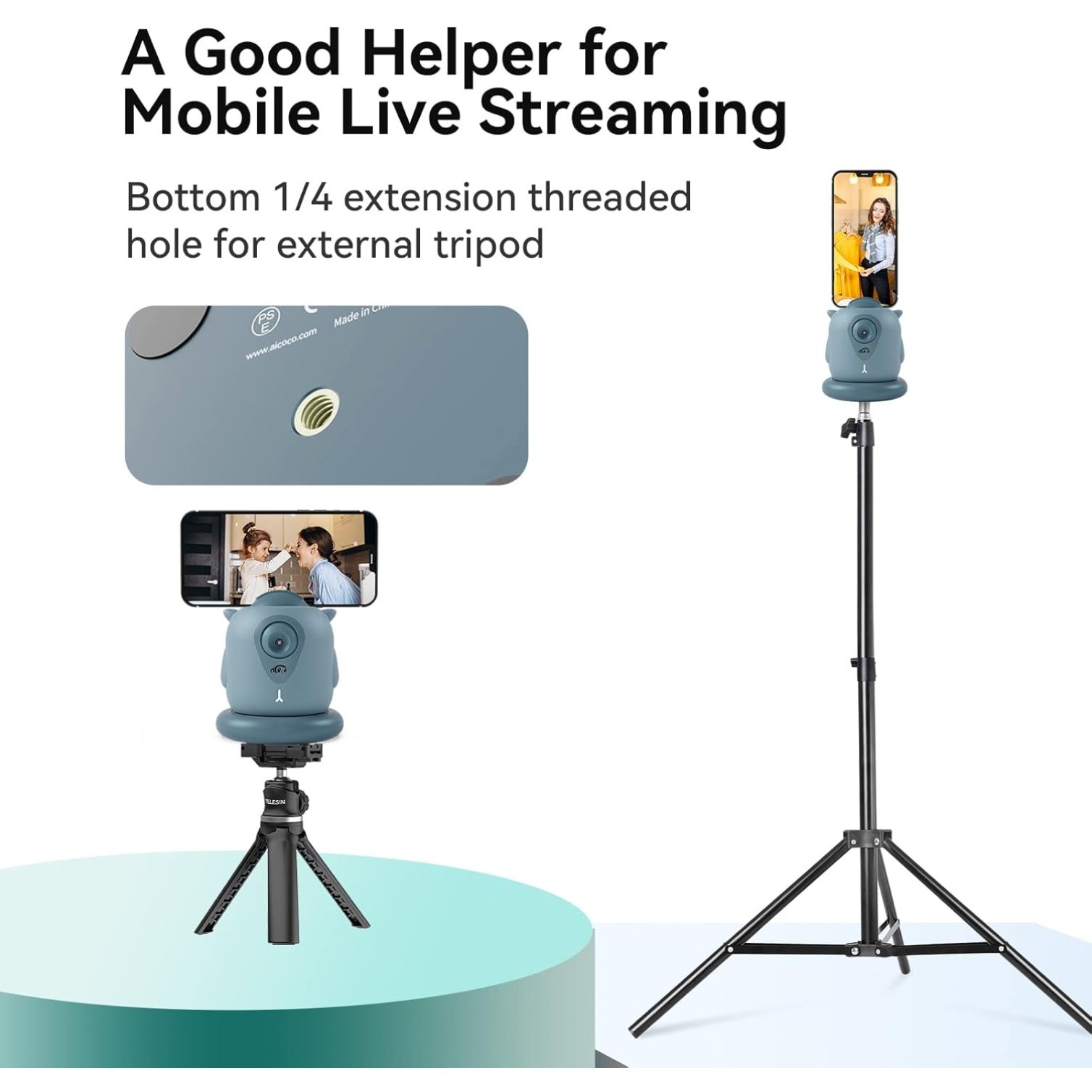 Bluetooth Auto Tracking Phone Holder, 360° Rotation, AI-Powered Face Tracking