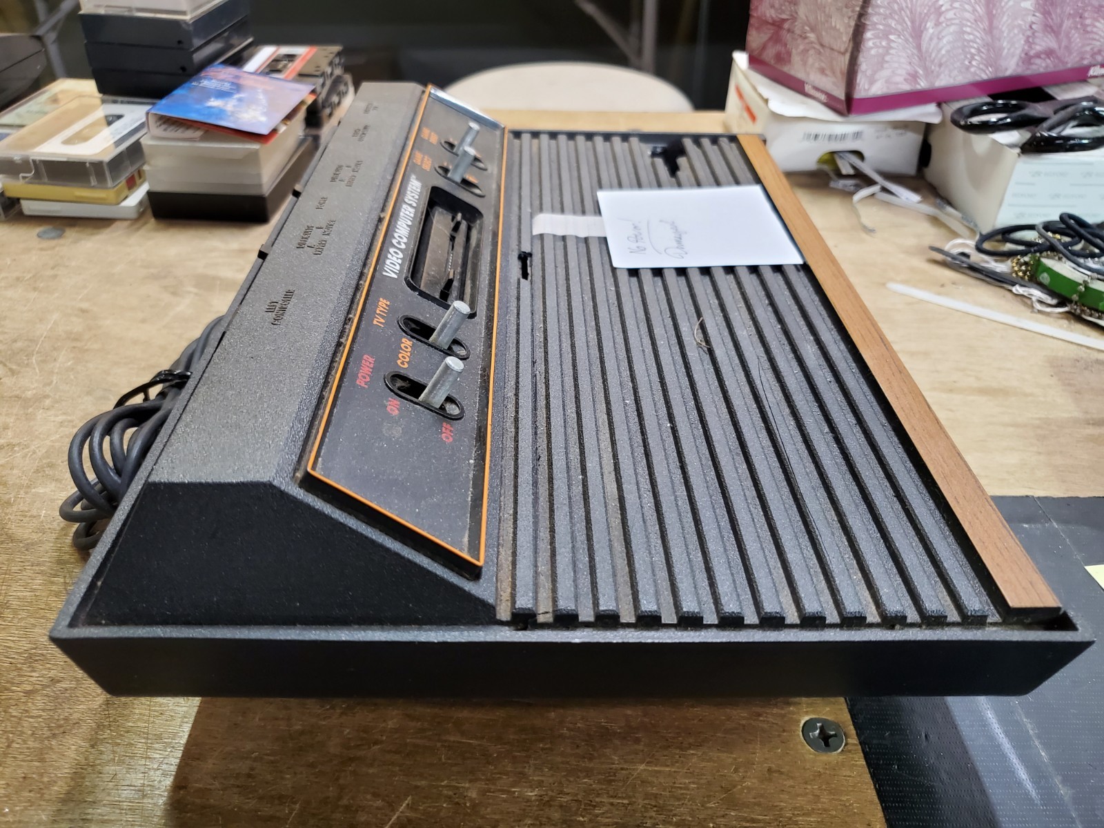 Atari 2600A Wood Grain Console, CX 2600A, No Power, Damaged Top, Parts Repair