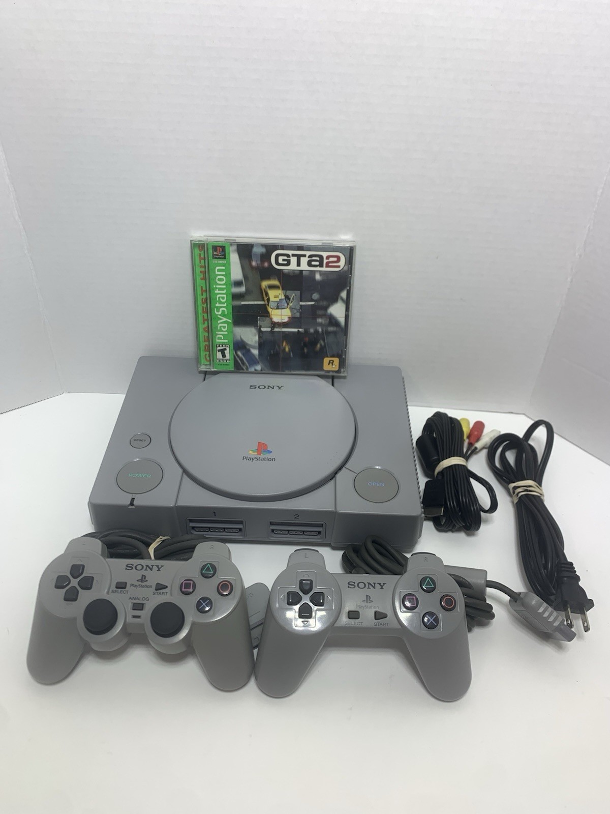 🔥PlayStation 1 PS1 Console SCPH-5501, 2 Sony Controllers, GTA 2 Game, & Cords