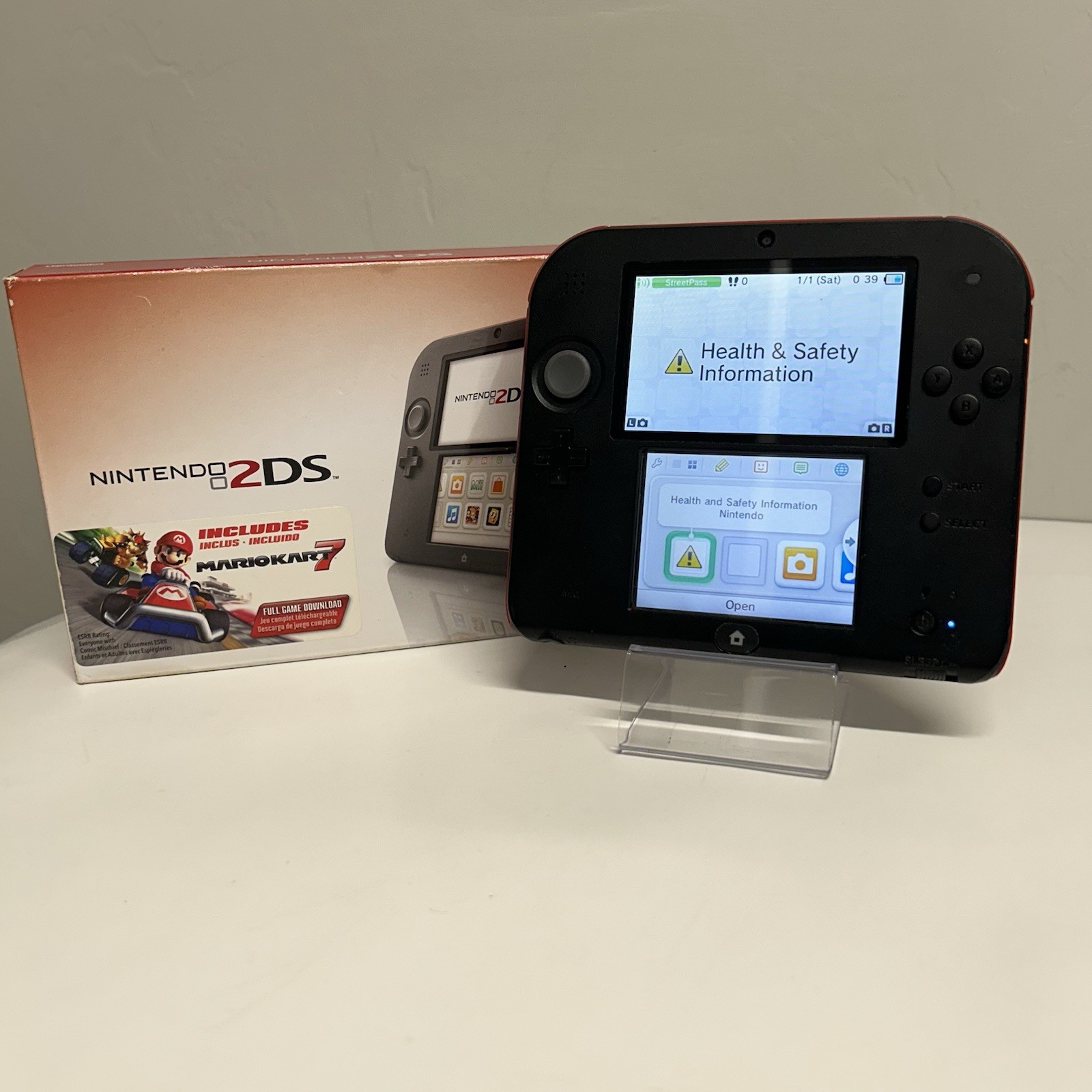 Nintendo 2DS Red/Black Handheld Console With Original Box Tested Working!