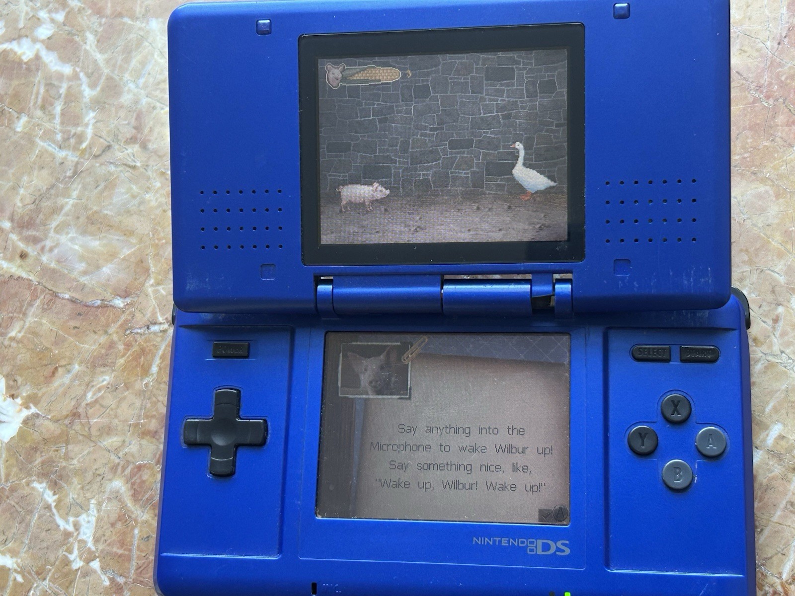 Nintendo DS Cobalt Blue NTR-001 WORKING, BUT BROKEN HINGE NO CHARGER (w/ Game)