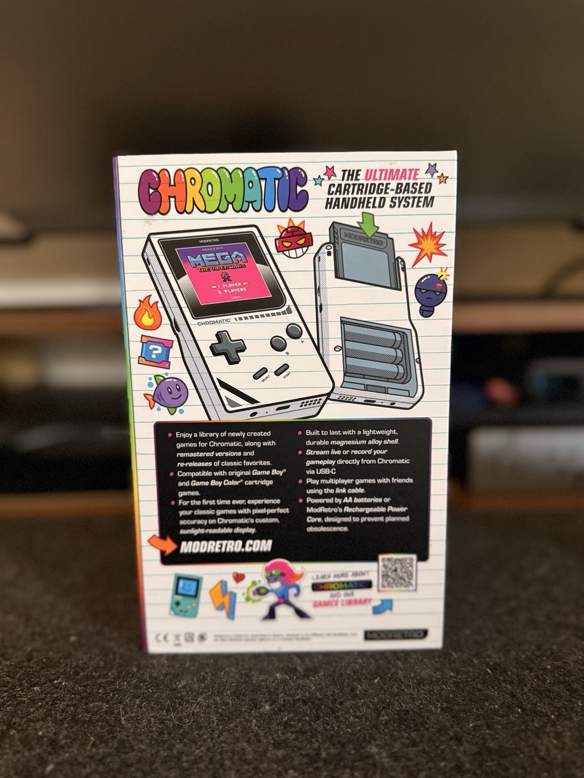 ModRetro Chromatic Handheld Console White/Purple w/ Box & Case
