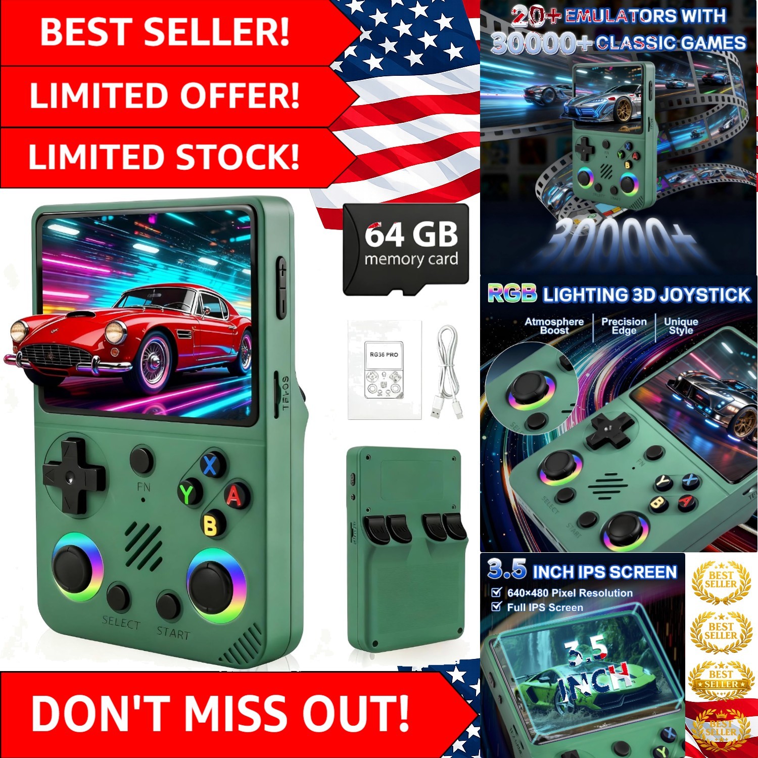 RG36PRO Vintage Gaming Console – 64GB Storage, Multiplayer & Ergonomic Design