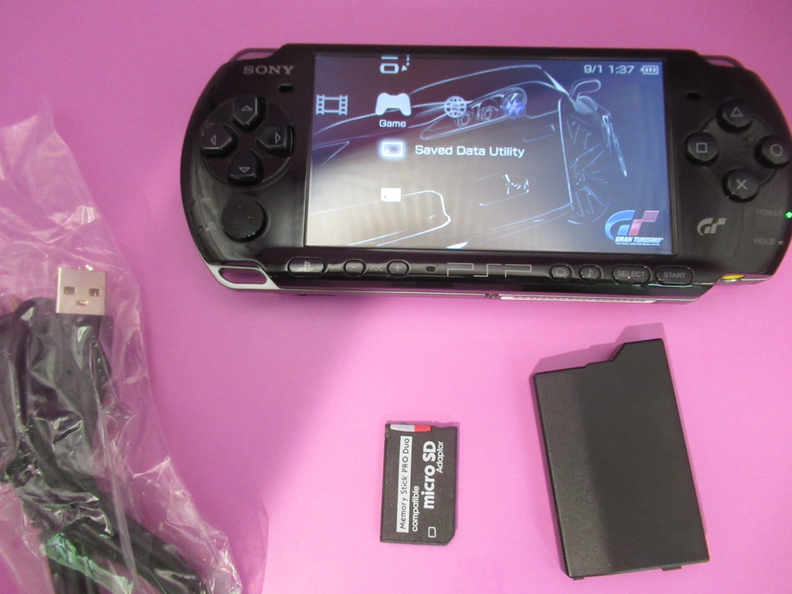 PSP 3000 Gran Turismo Edition – RARE PSP 128GB ARK-4 cable/battery/ new LCD VG!