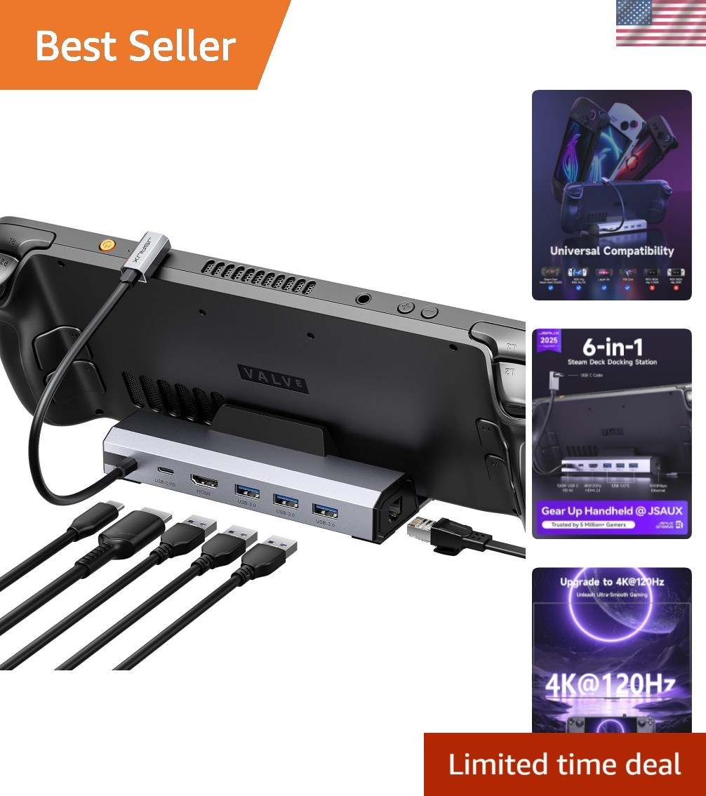6-in-1 Dock with Gigabit Ethernet & 3 USB 3.0 Ports for Seamless Gaming