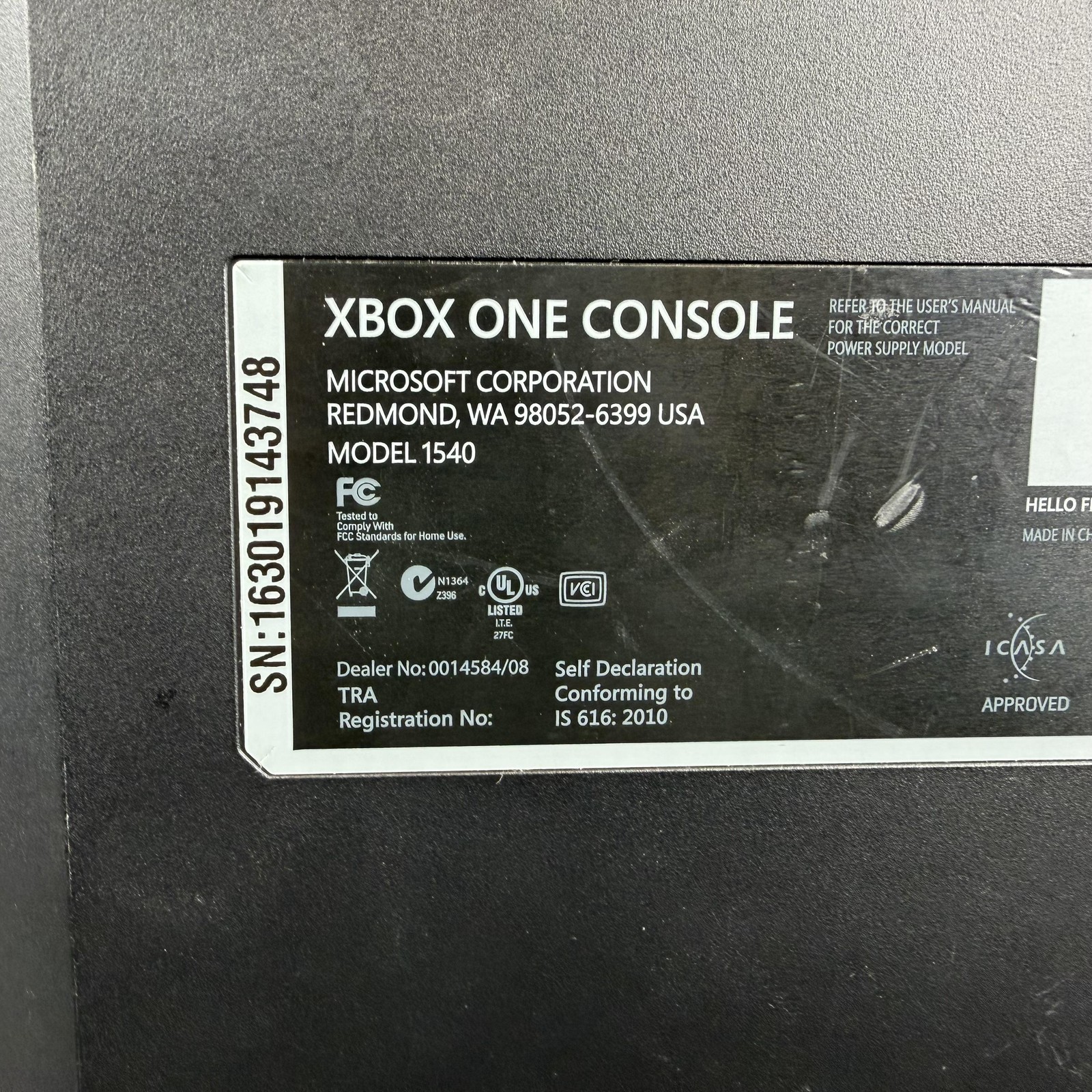 Microsoft Xbox One Console Model 1540 Black Power Supply HDMI Tested NTSC-U/C