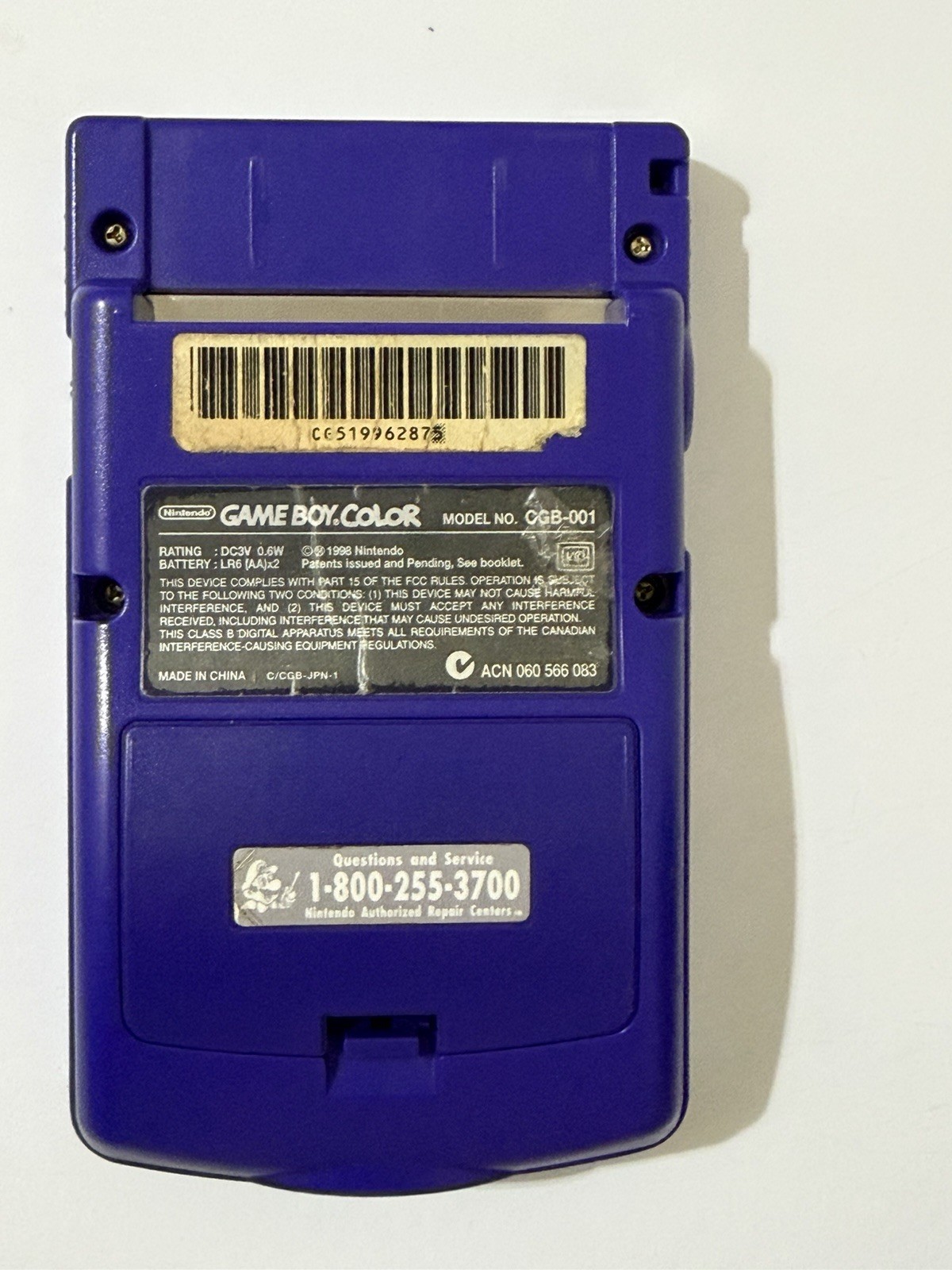Vintage 1998 Nintendo Game Boy Color Pokémon Grape Console With Case