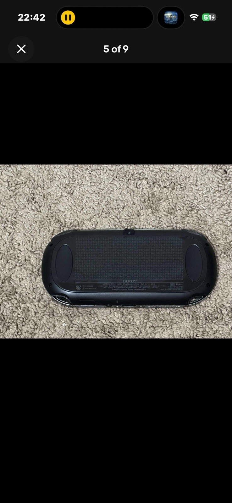 Sony PS Vita PCH-1000 Black Wi-Fi 4GB Region Free Handheld w/ USB Cable