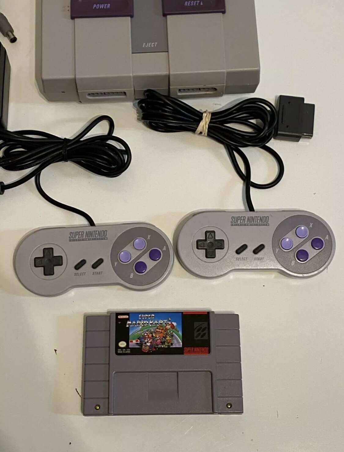 Super Nintendo SNES Mario Kart Console 2 Controllers Authentic Clean And Tested