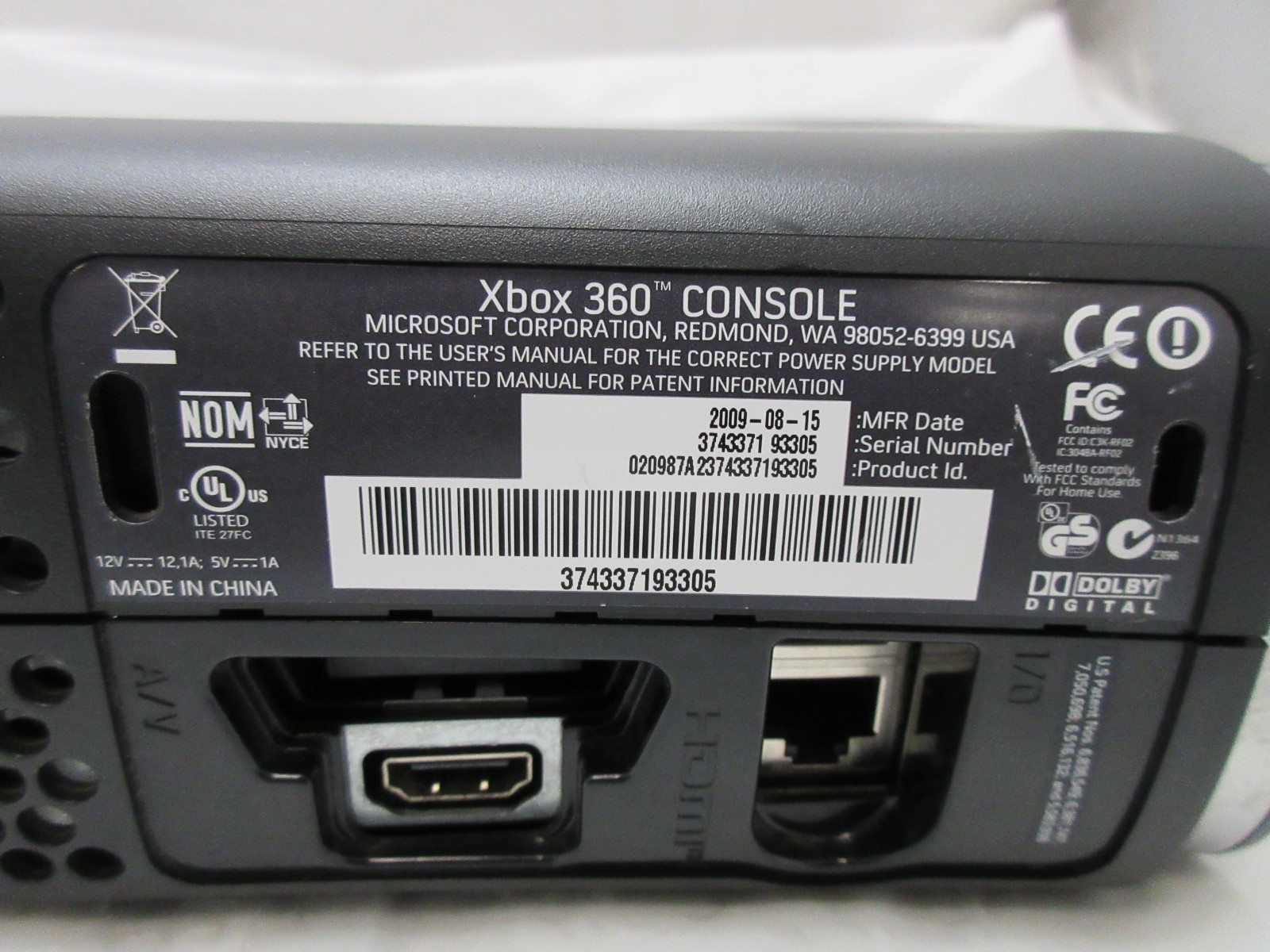 Microsoft XBox 360 : 120GB HDD : Black : Console w/ Power Adapter : Grade B