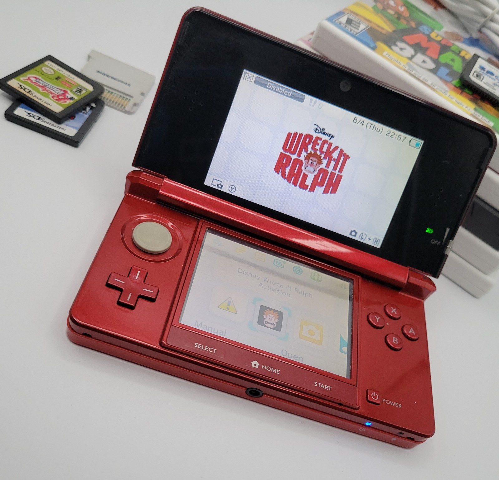 Nintendo 3DS Red Bundle with (10) Games Charger Tested Mario Pokemon Yoshi
