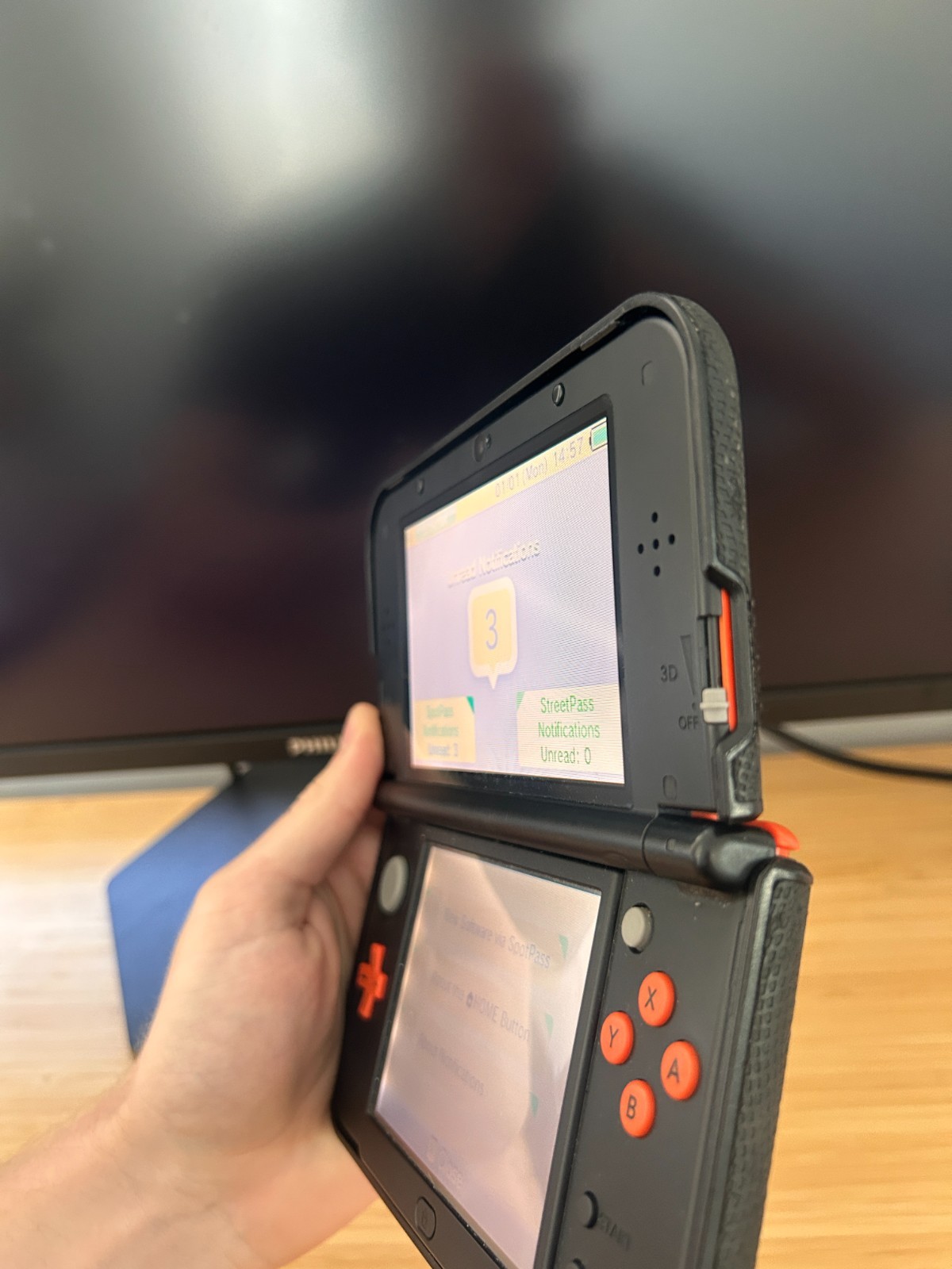 New Nintendo 3DS XL Console Orange Black, Working w Charger & Hard Shell