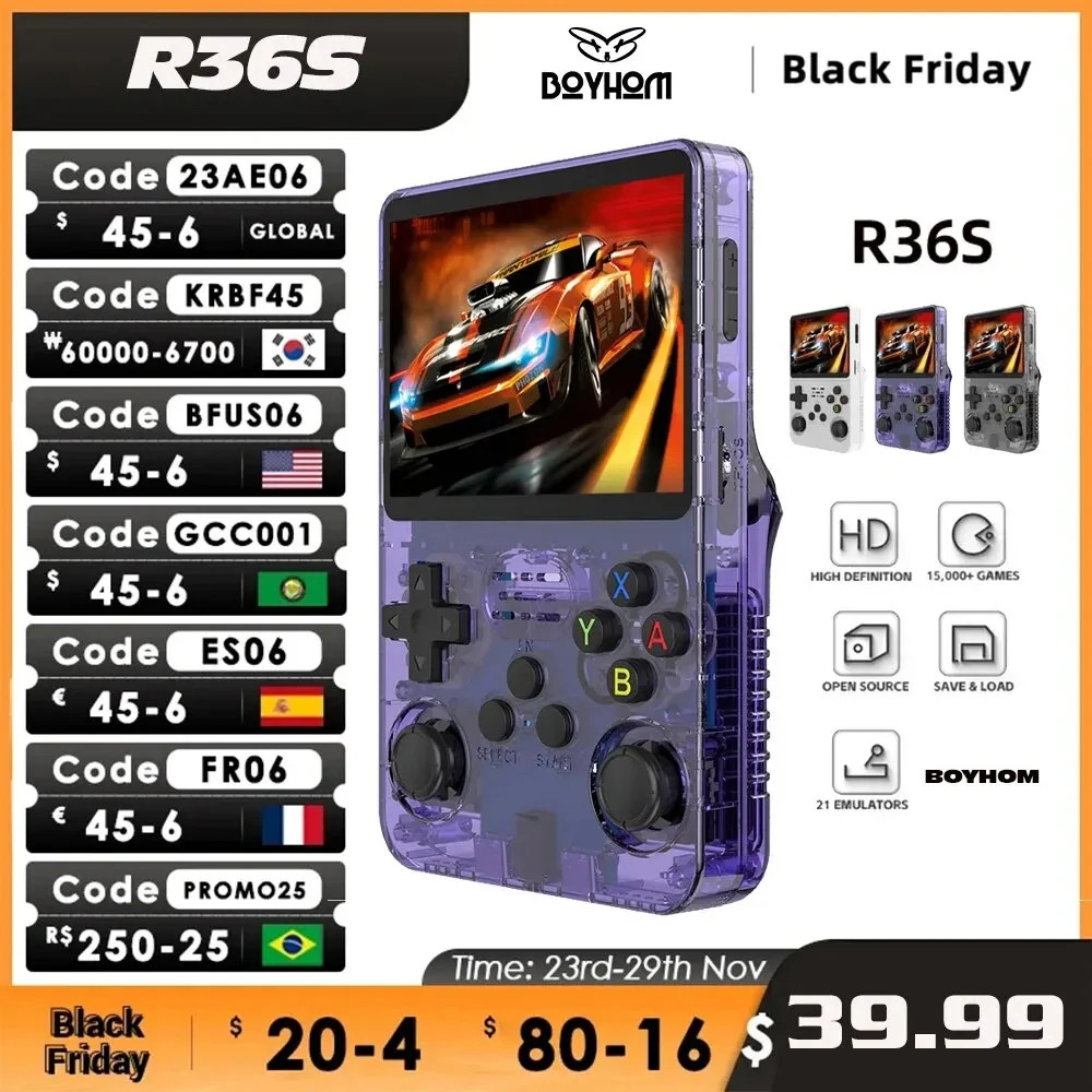 R36S Retro Handheld Video Game Console Linux System 3.5 Inch IPS Screen R35S Pro