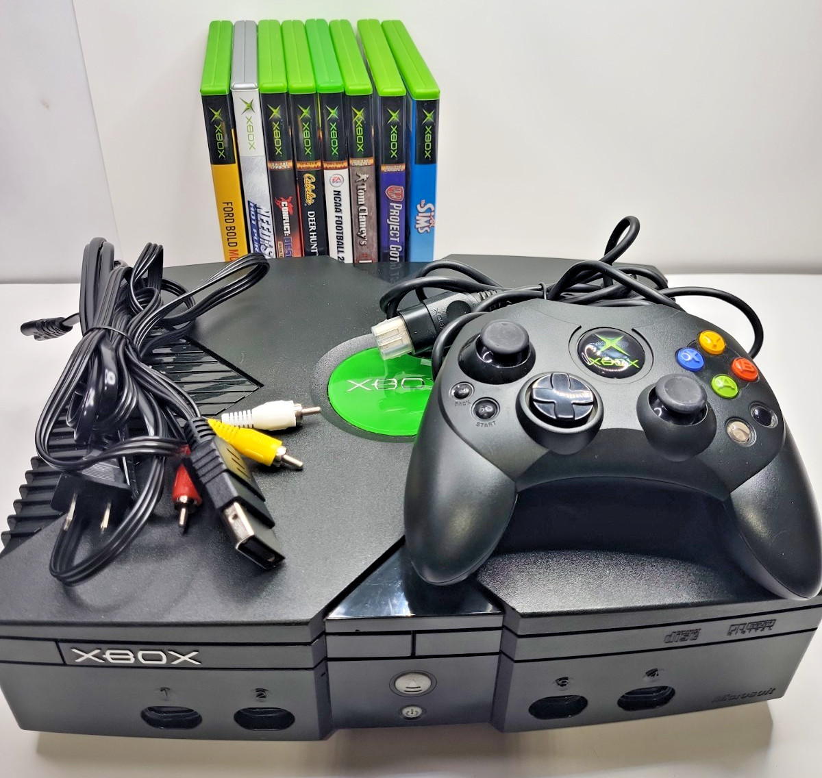 Original Microsoft Xbox Console Bundle w Controller, 8 Games, Cords – Working