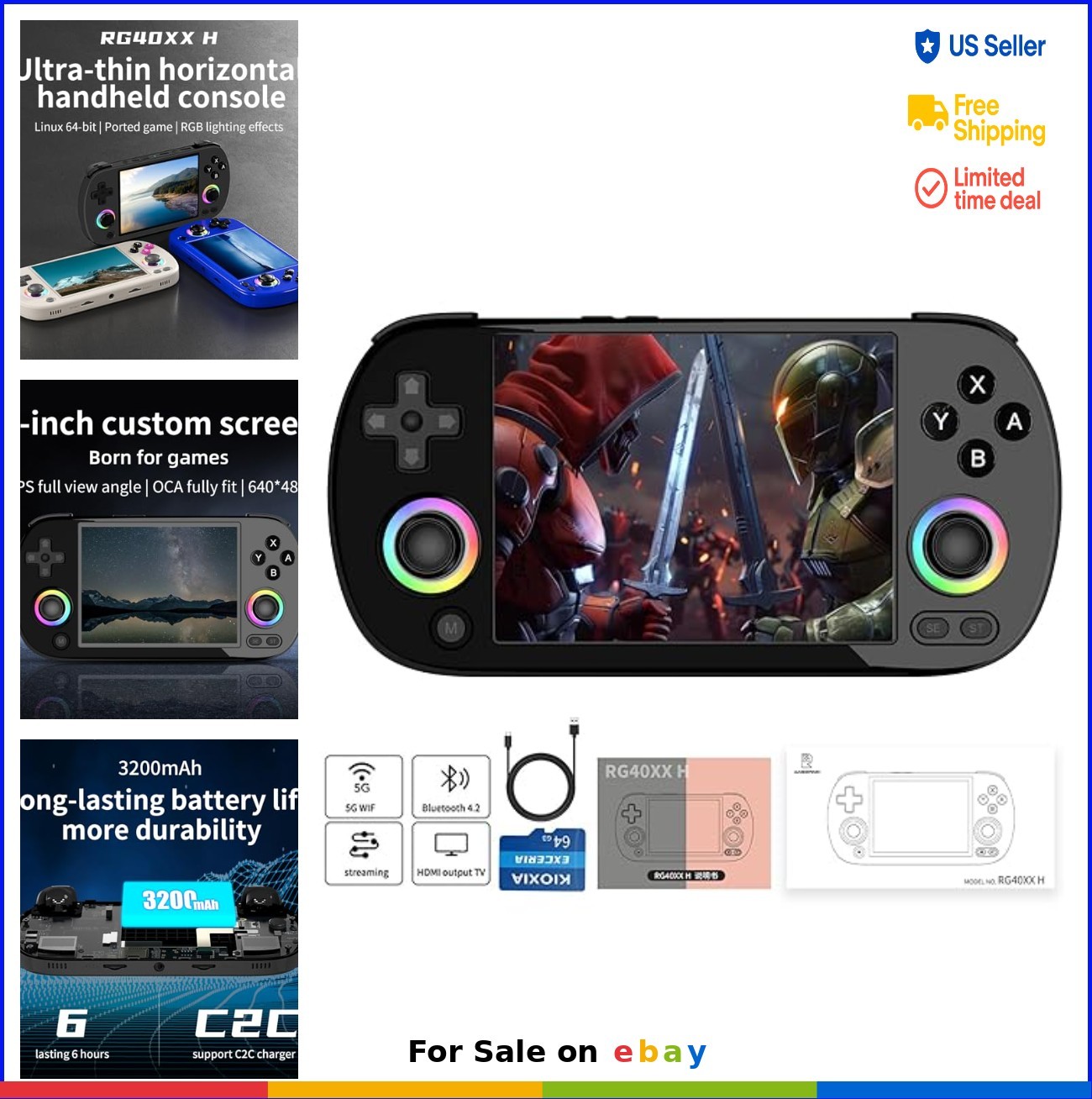 Retro Handheld Game Console 4 Inch IPS Screen 64GB 5000+ Games WiFi Bluetooth