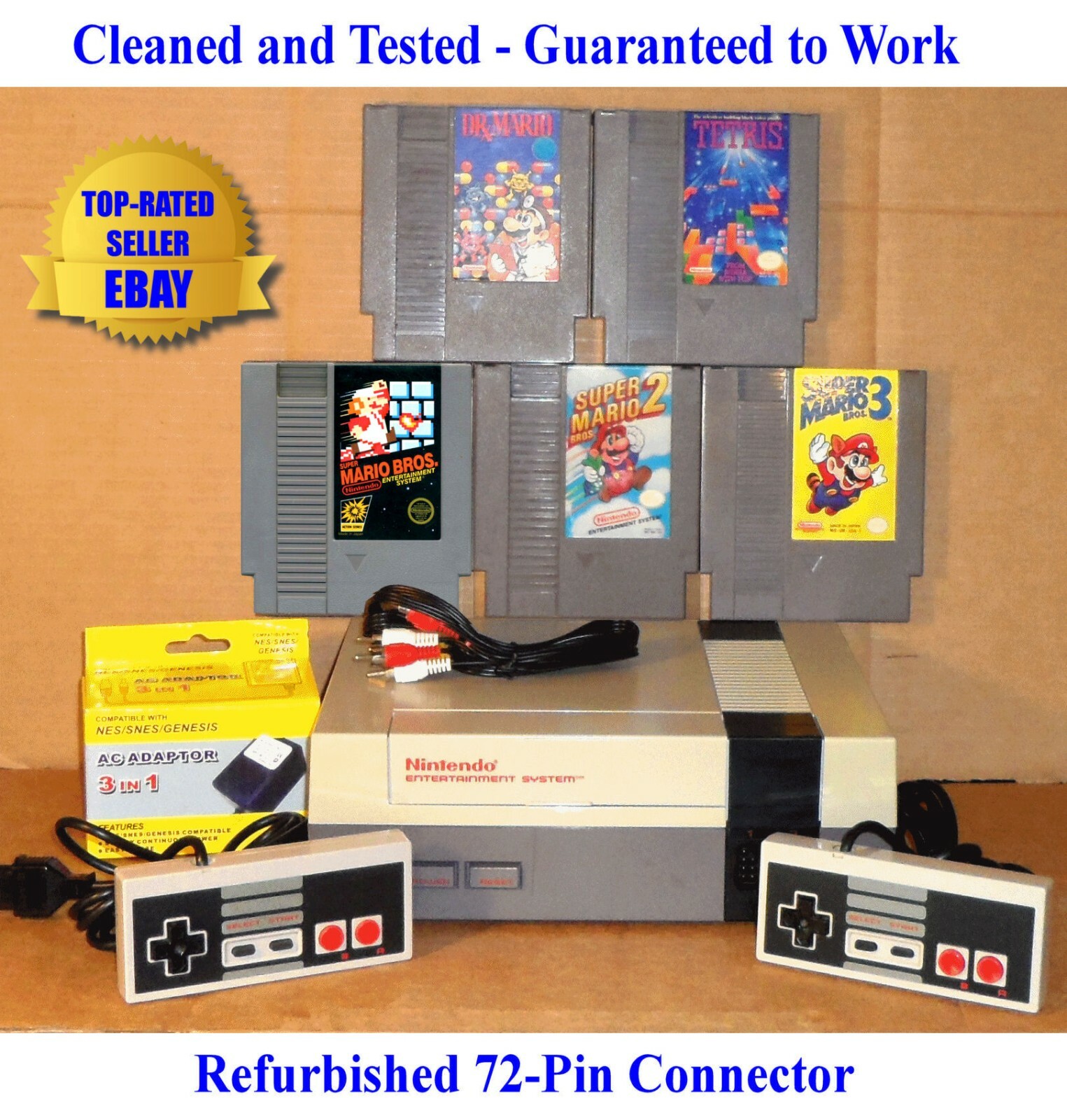 Nintendo NES Console Bundle (BEST PINS) + Mario 1 2 3 Dr & Tetris – Guaranteed