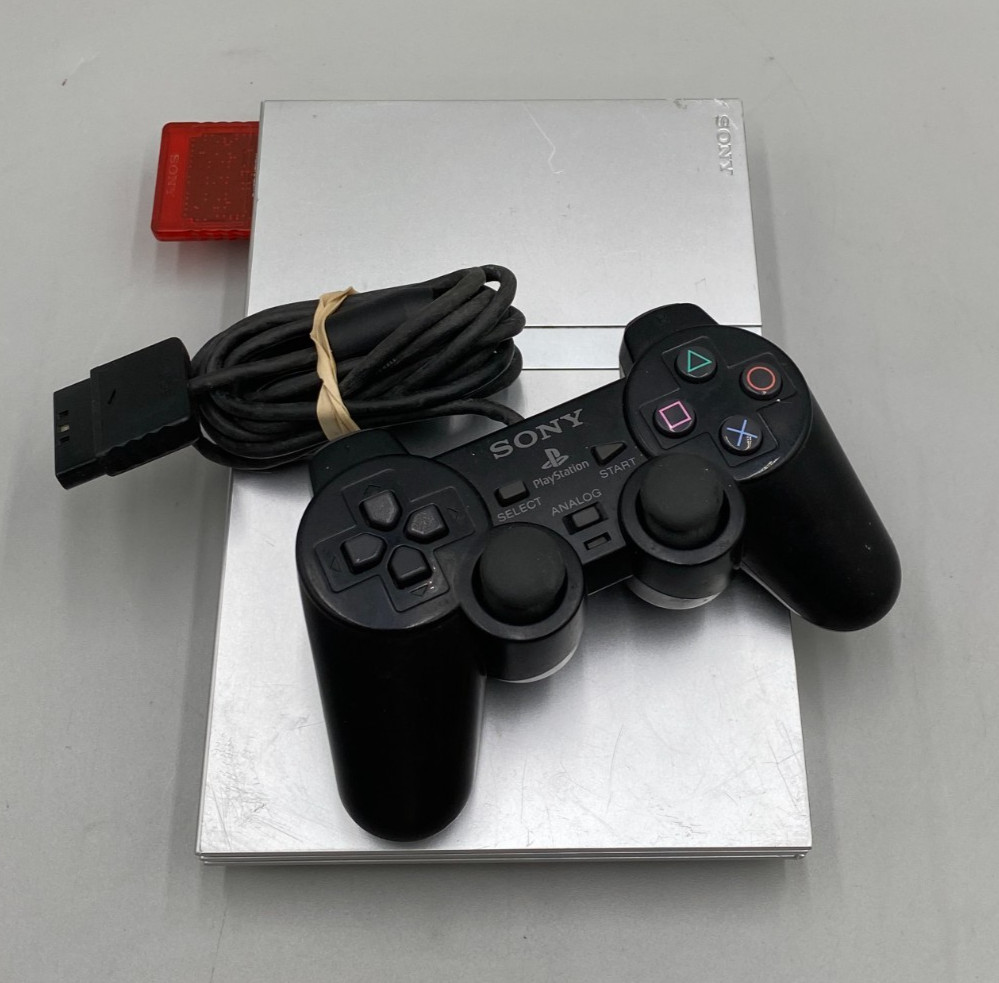 Sony PlayStation 2 Slim PS2 SPCH-79001 Gaming Console Silver+ Black Controller C