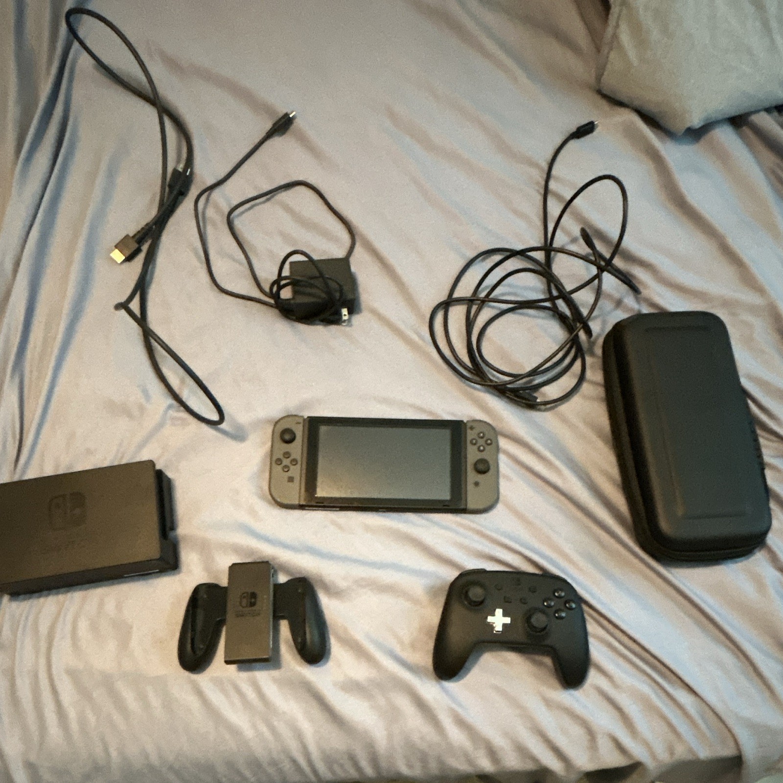 Nintendo Switch 32GB Gray Console w/ Dock, Pro Controller, Joy-Con Grip, Case