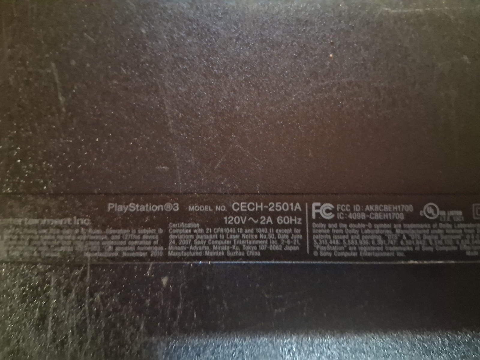 Parts Only/Sony PlayStation 3 Slim 160GB CECH-2501A Black