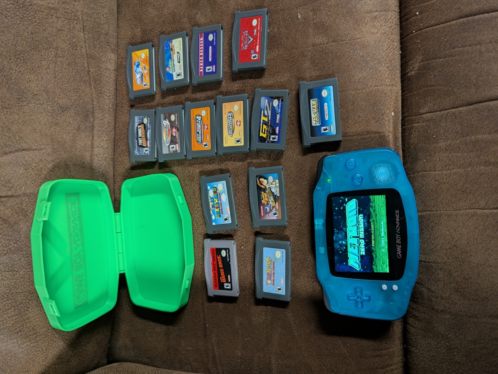Nintendo Gameboy Advance GBA AGB BACKLIT Bright Screen IPS Glacier Blue 15 Games