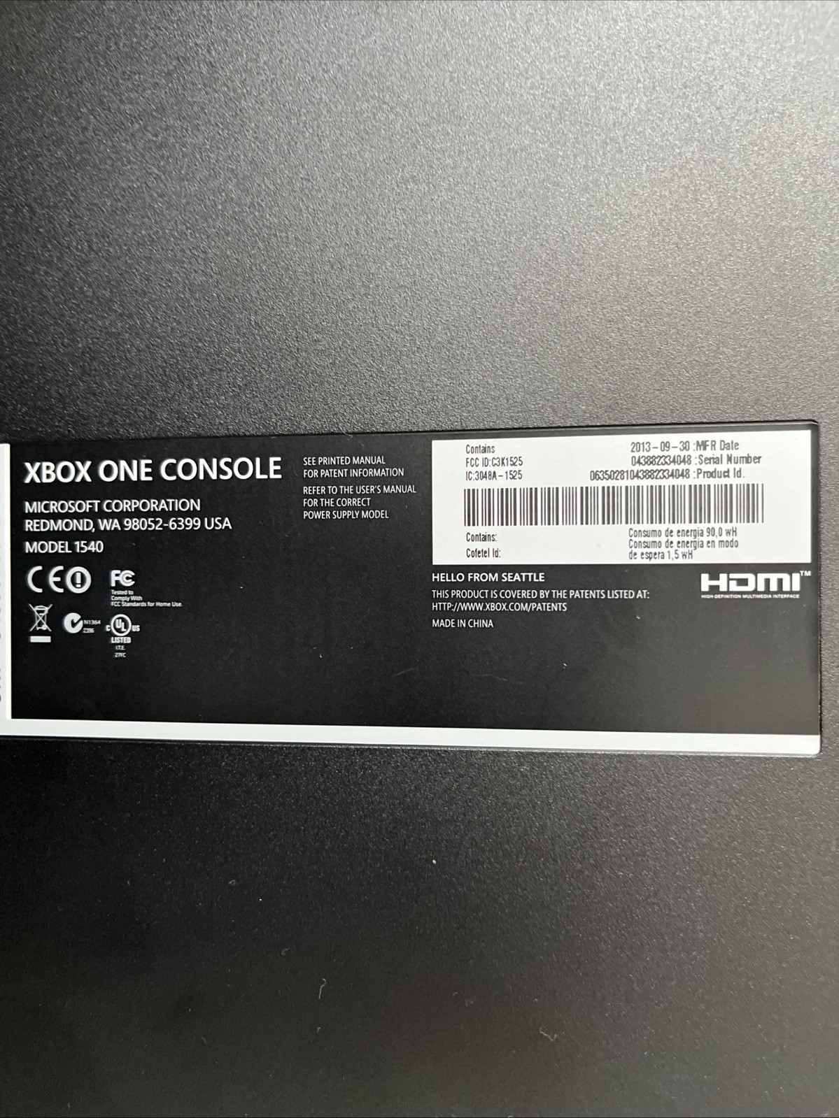 Xbox One Console 500GB With Kinect /Power Supply, Working (Read Description)