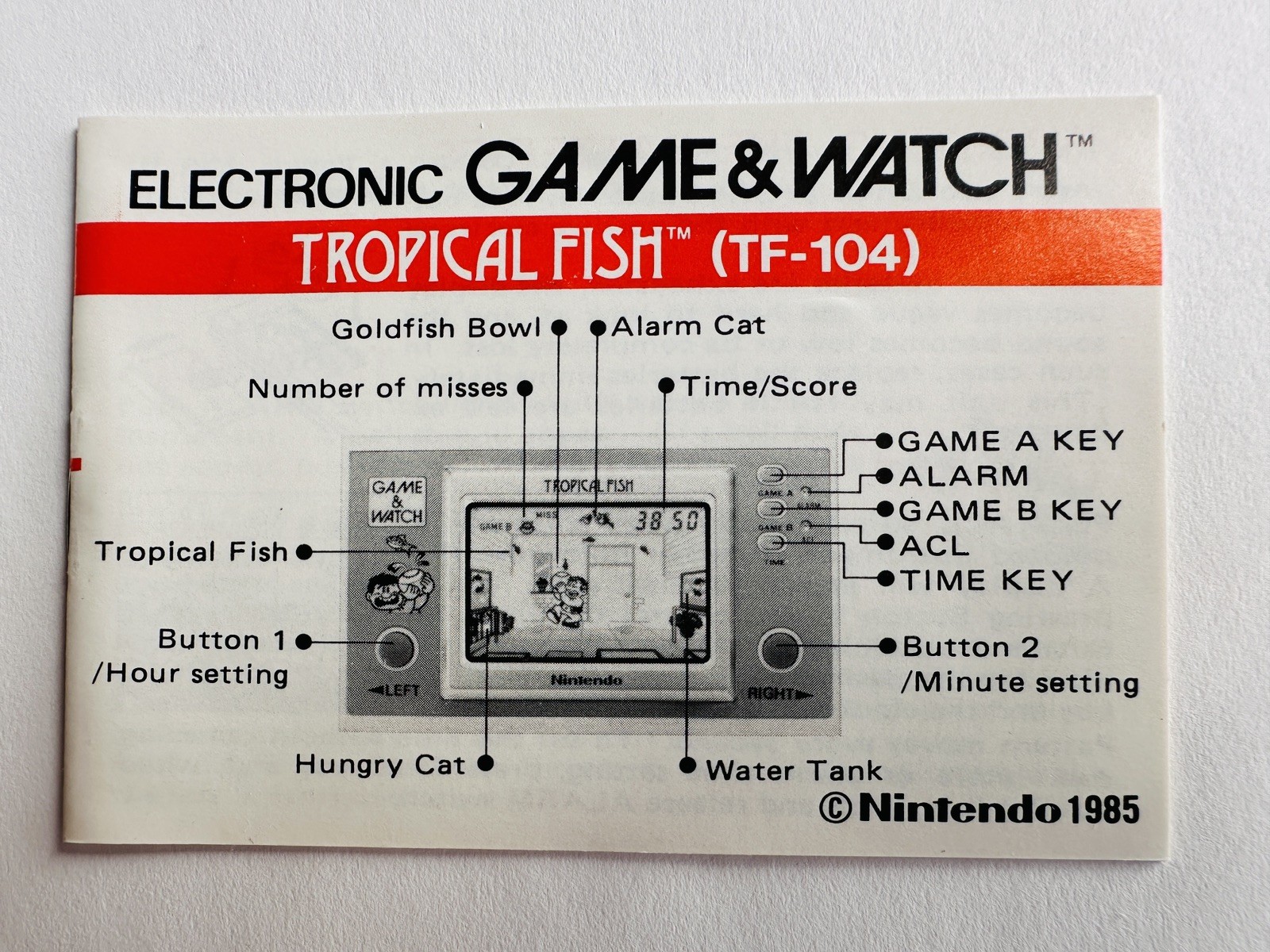 1985 Nintendo-Game & Watch-TROPICAL FISH-CIB-Complete- Near Mint-US seller-RARE
