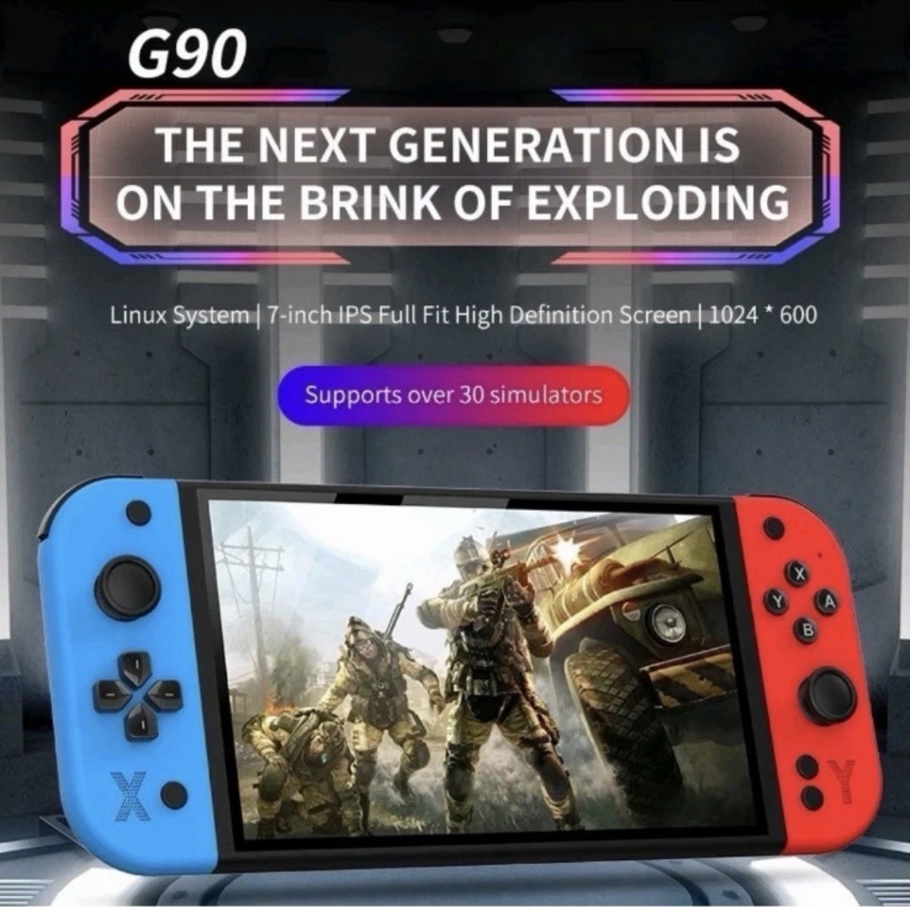 G90 7-inch HD IPS Handheld Game Console Quad Core 30 Simulators Blue Red White