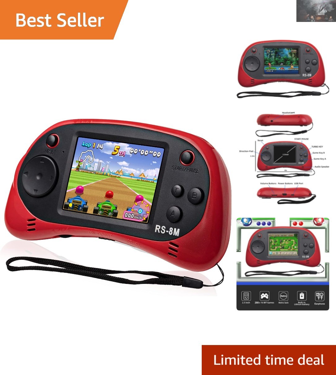 16 Bit Handheld Game Player – Lightweight, Rechargeable & Includes Accessories