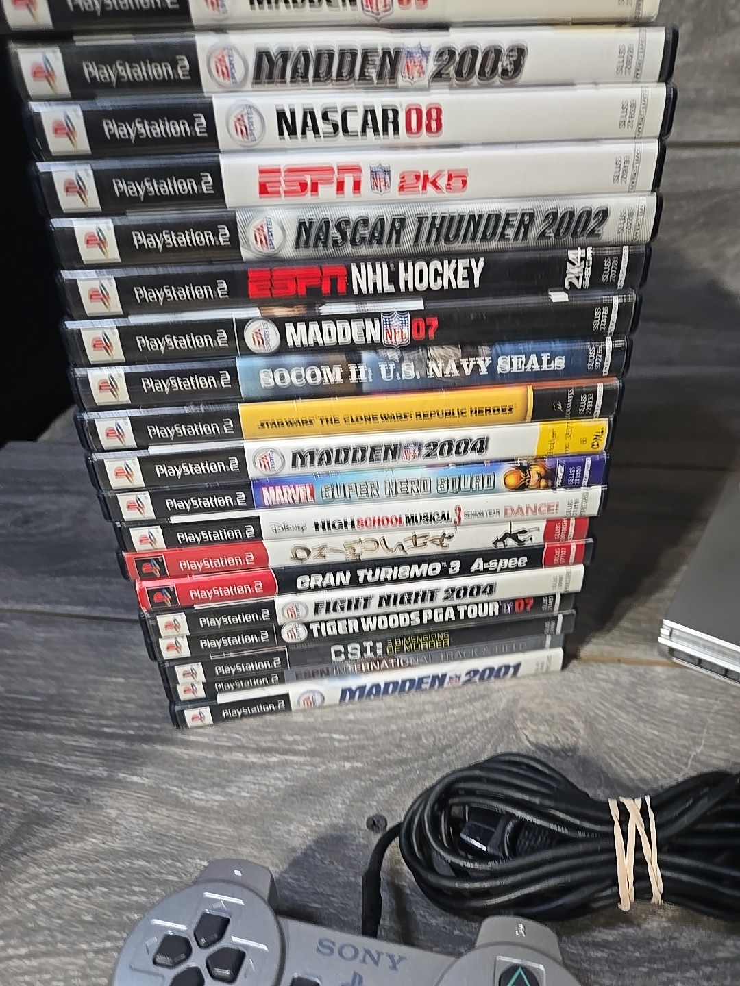Sony PS2 Slim SCPH-79001 Silver Console 20 Game Bundle Controller Cables Tested