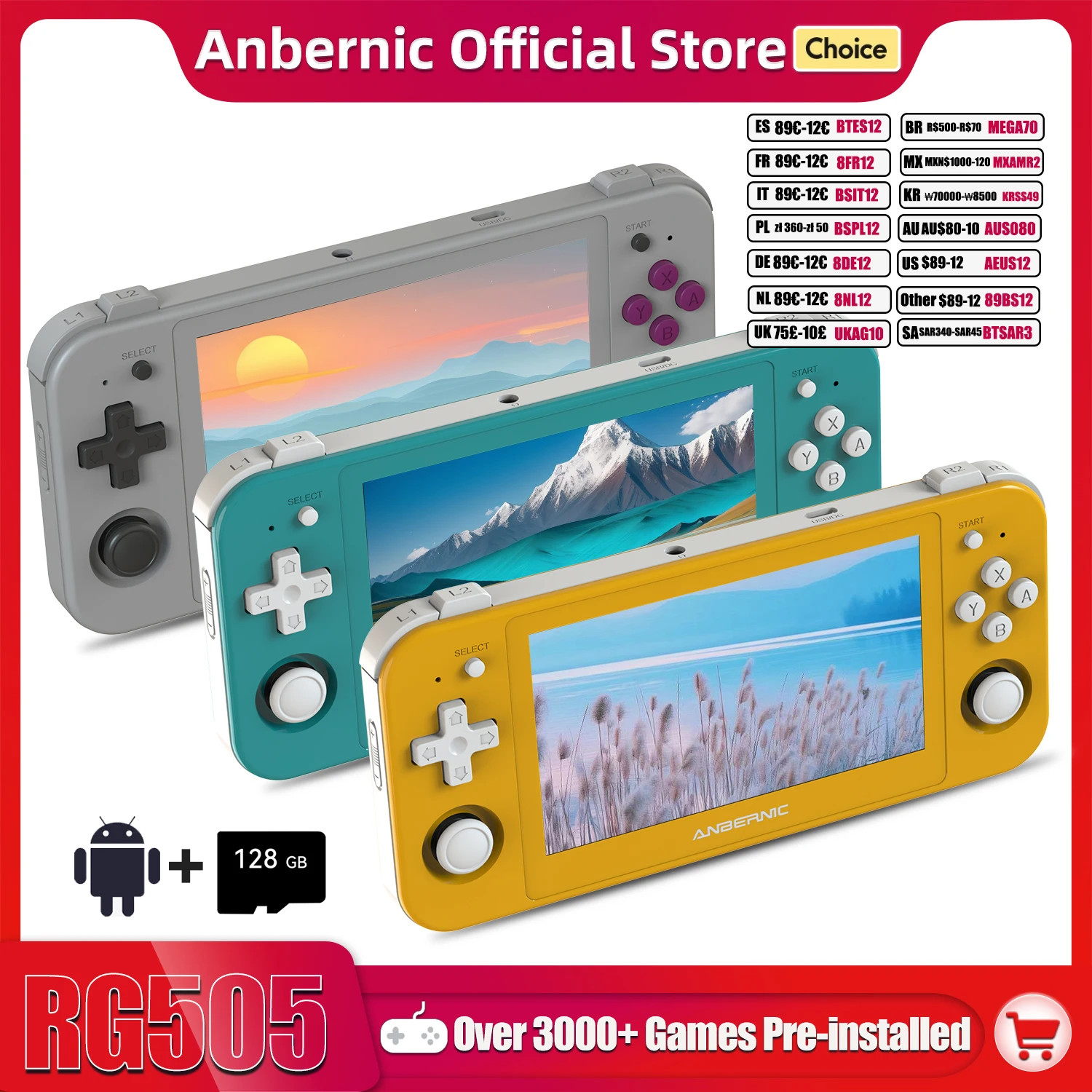 RG505 Handheld Game Console Android 12 Unisoc Tiger T618 Built-In 128G Pre-Loade