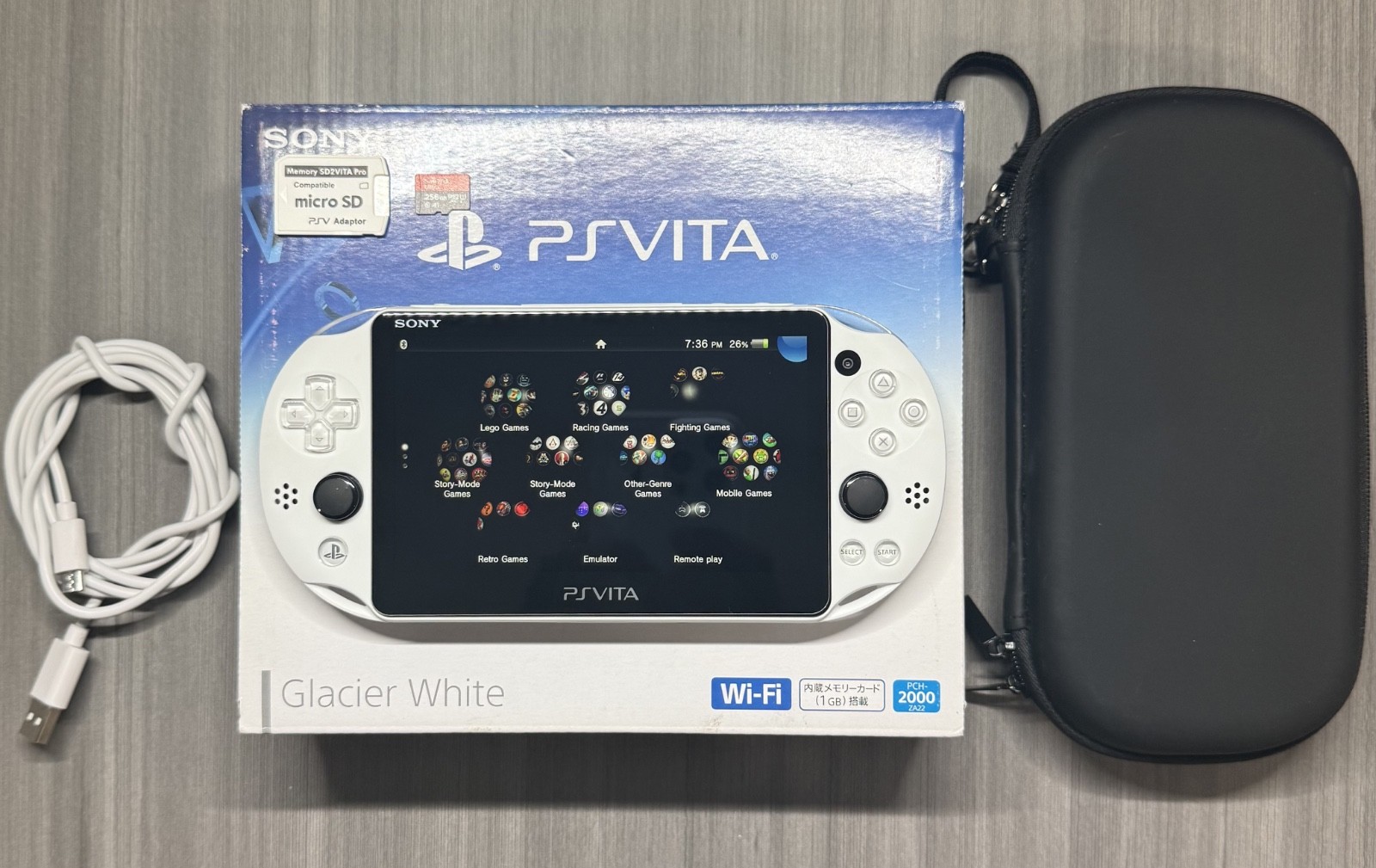 Sony PS Vita Slim 2000 Glacier White Japan 256GB w/ 100+ Games Excellent Conditi