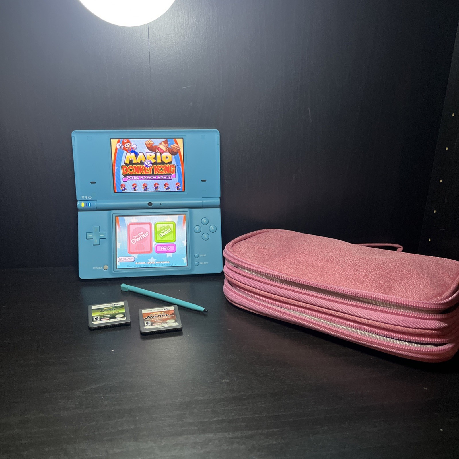 Nintendo DS Turquoise Blue Handheld System Stylus & 3 Games