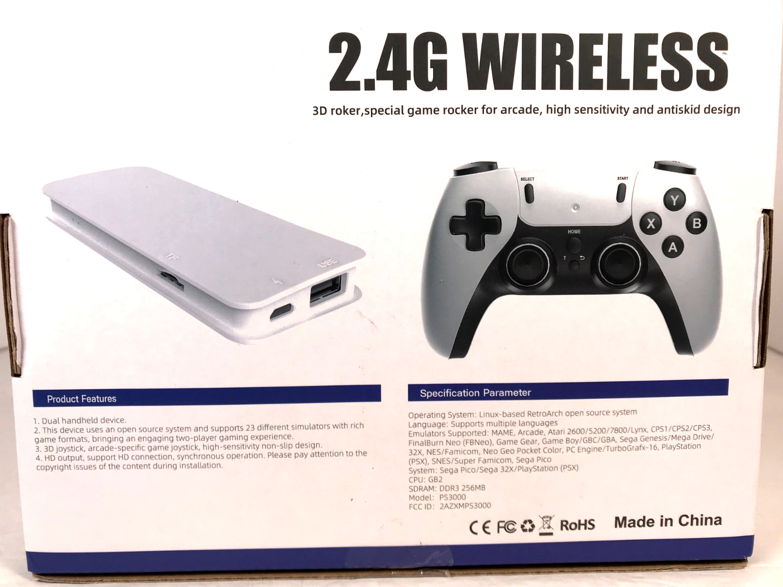 4K 3D Wireless M15 Retro Game Stick Console Two Controllers 2.4G Ultra HD Black