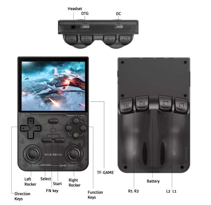(Black)Handheld Video Game Console 500nit 3.5 Inch IPS HD Screen 16000 Games