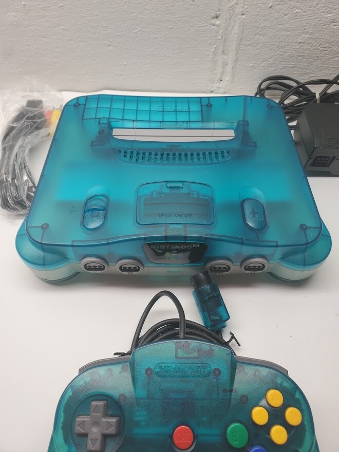 UPGRADED Nintendo 64 N64 Ice Blue Clear Funtastic + Official OEM remote & Cables