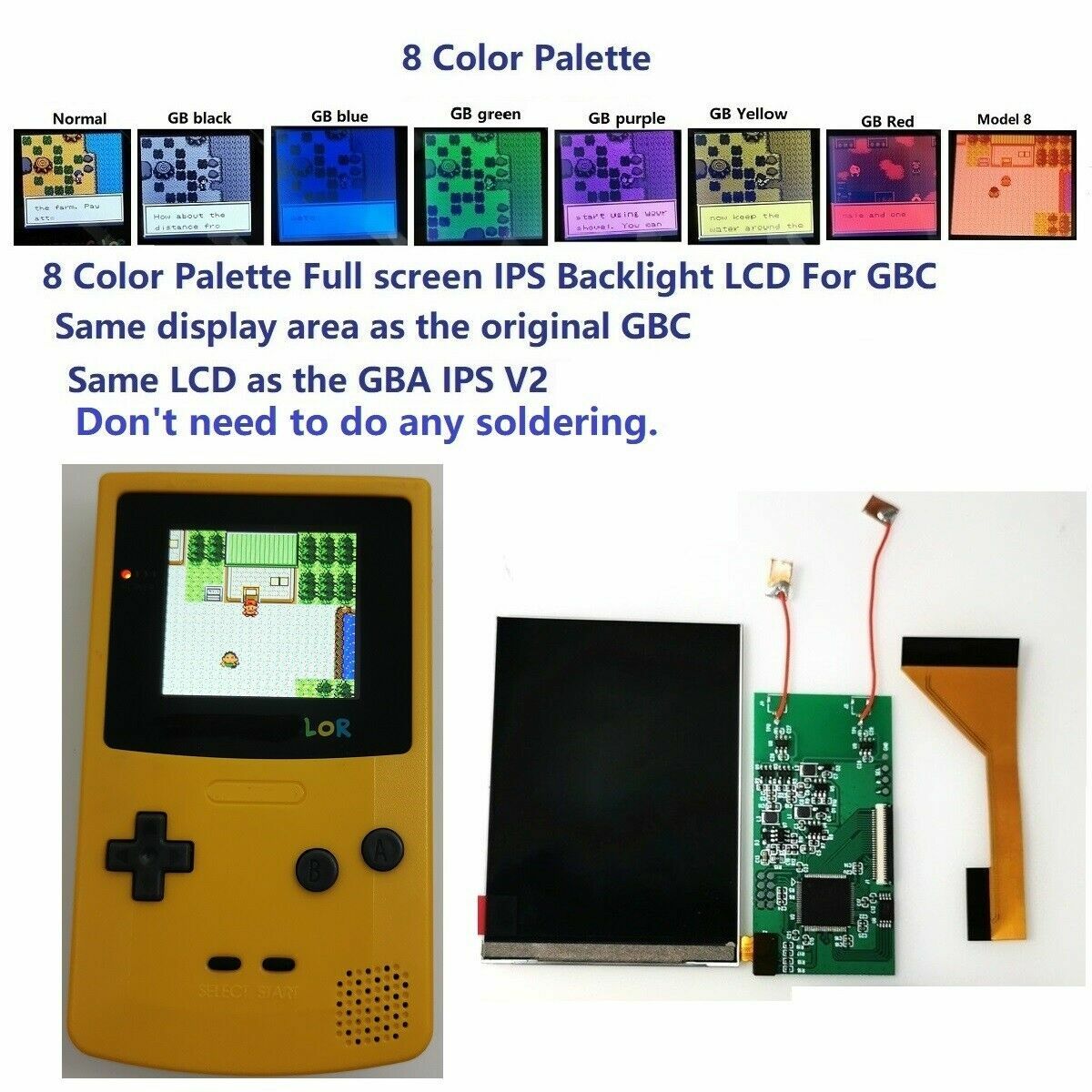 Multi-Colors IPS V2 Retrofit Game Boy Color GBC Console With Highlight LCD