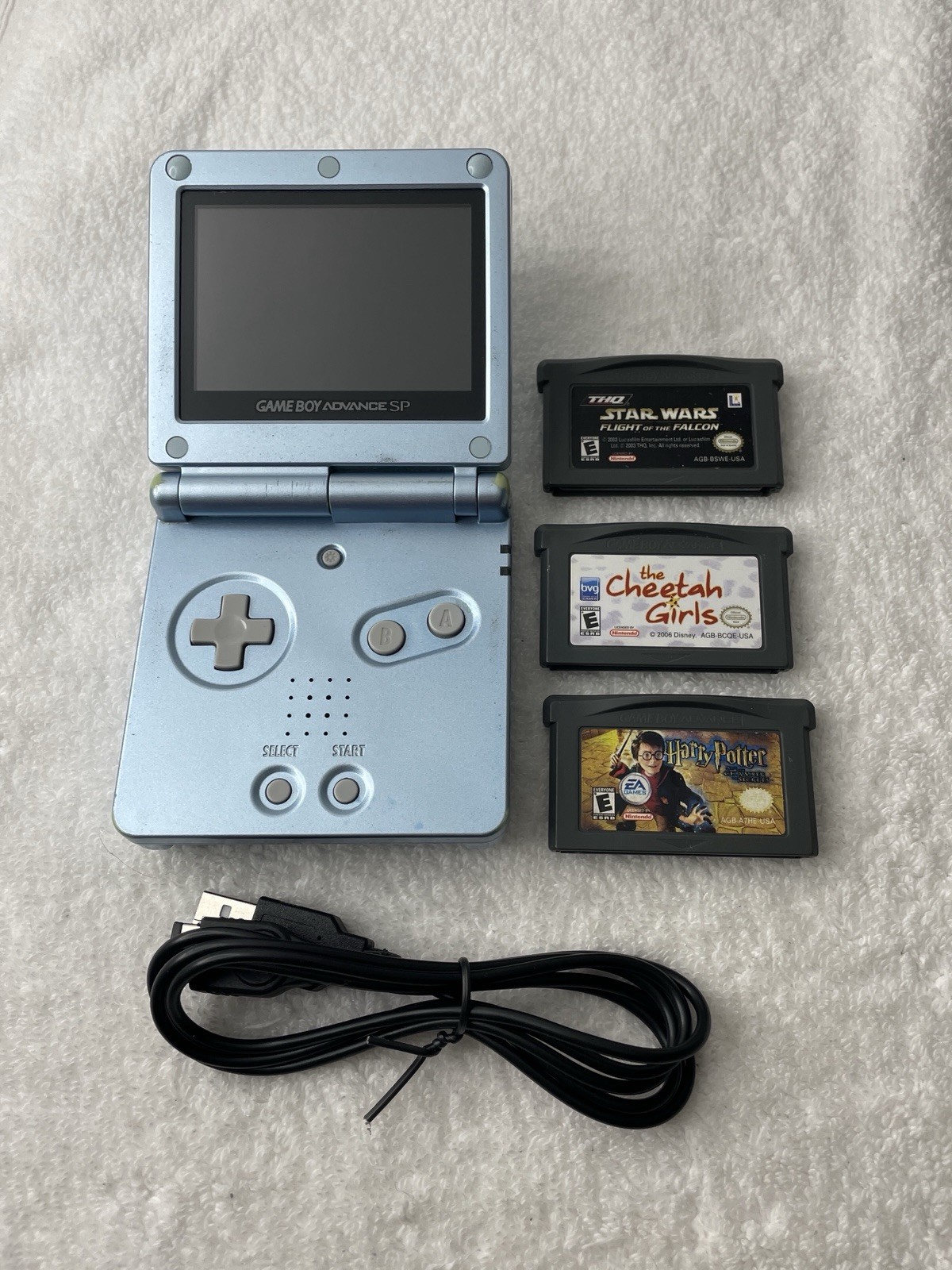 Nintendo Game Boy Advance SP GBA Pearl Blue AGS-101 Handheld Console- Tested