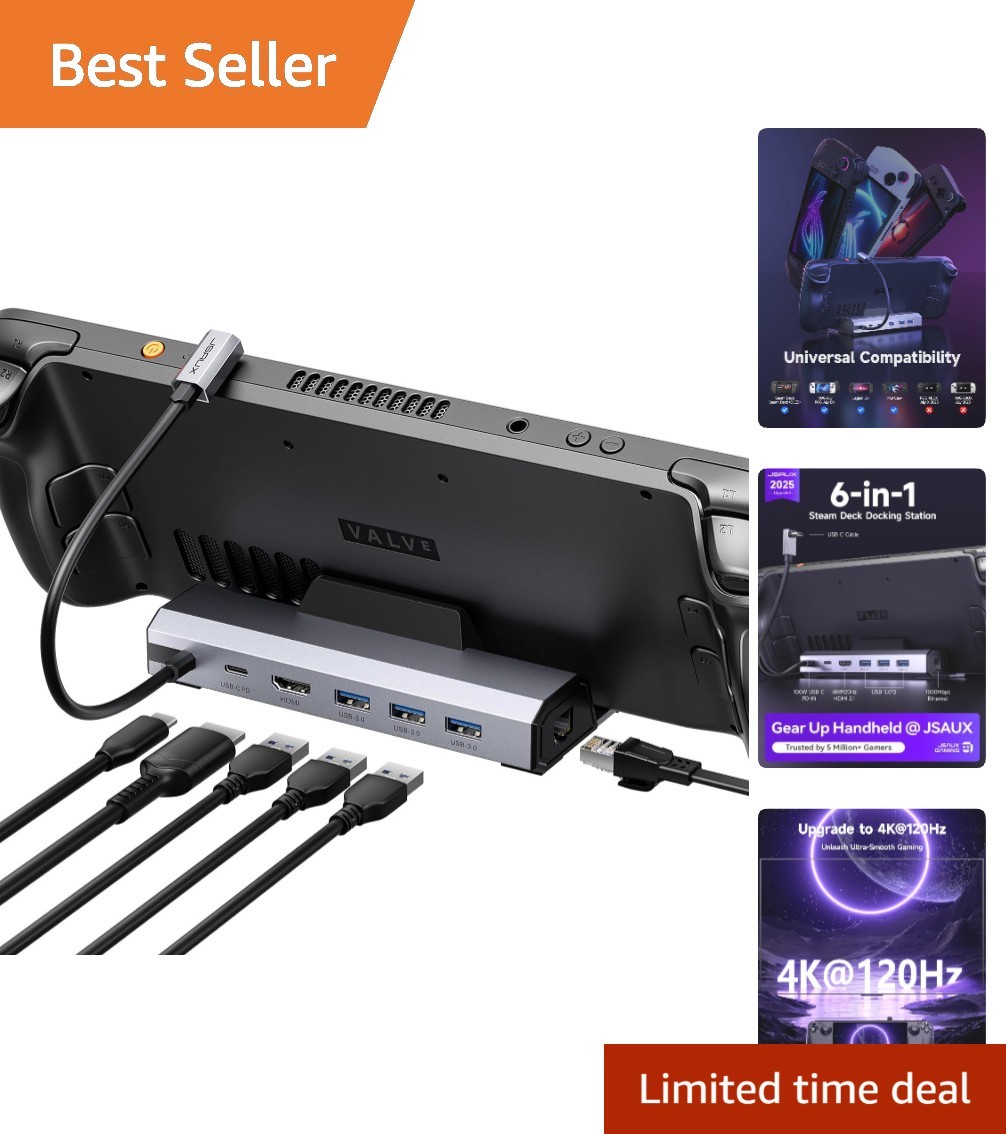 Compact 6-in-1 Steam Deck Dock with Gigabit Ethernet and Fast USB Charging