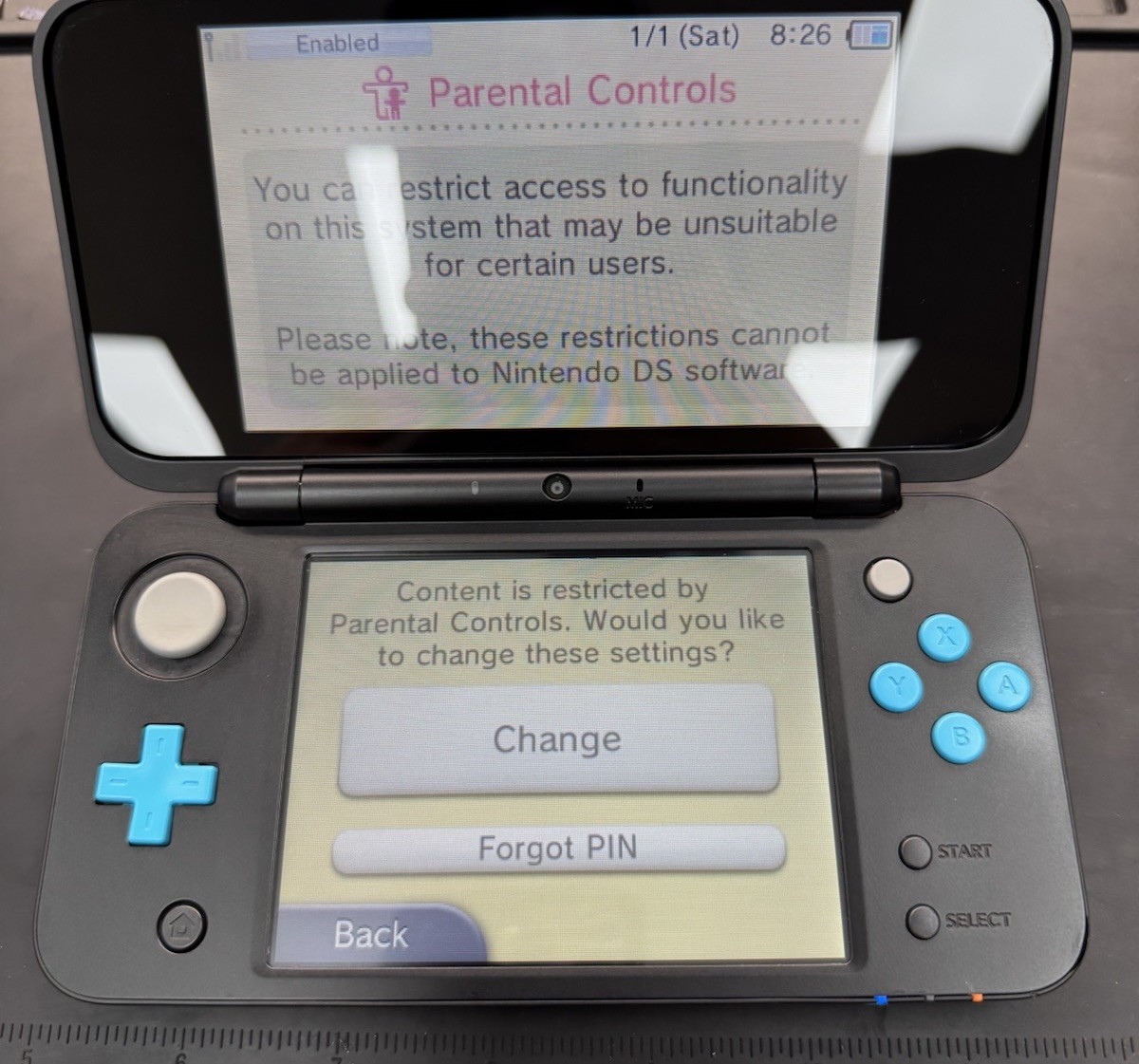 Nintendo 2DS XL JAN-001 Turquoise Black Handheld Game Console 🔒 Parental Lock🔒