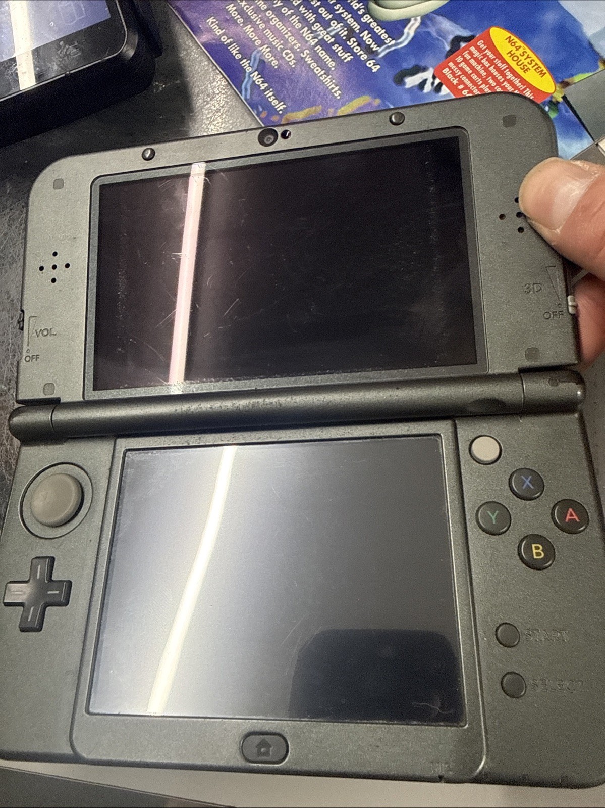 New Nintendo 3DS LL Metallic Black For Parts / Repair / Work