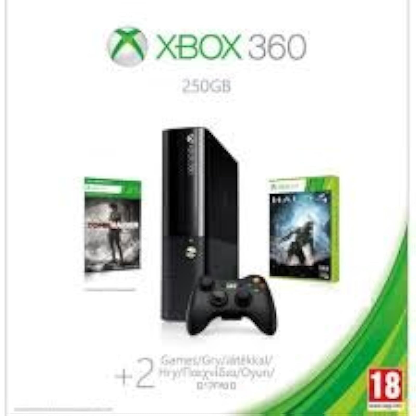 Xbox 360 E 250GB Two Games Halo 4 Tomb Raider Bundle Very Good 4Z