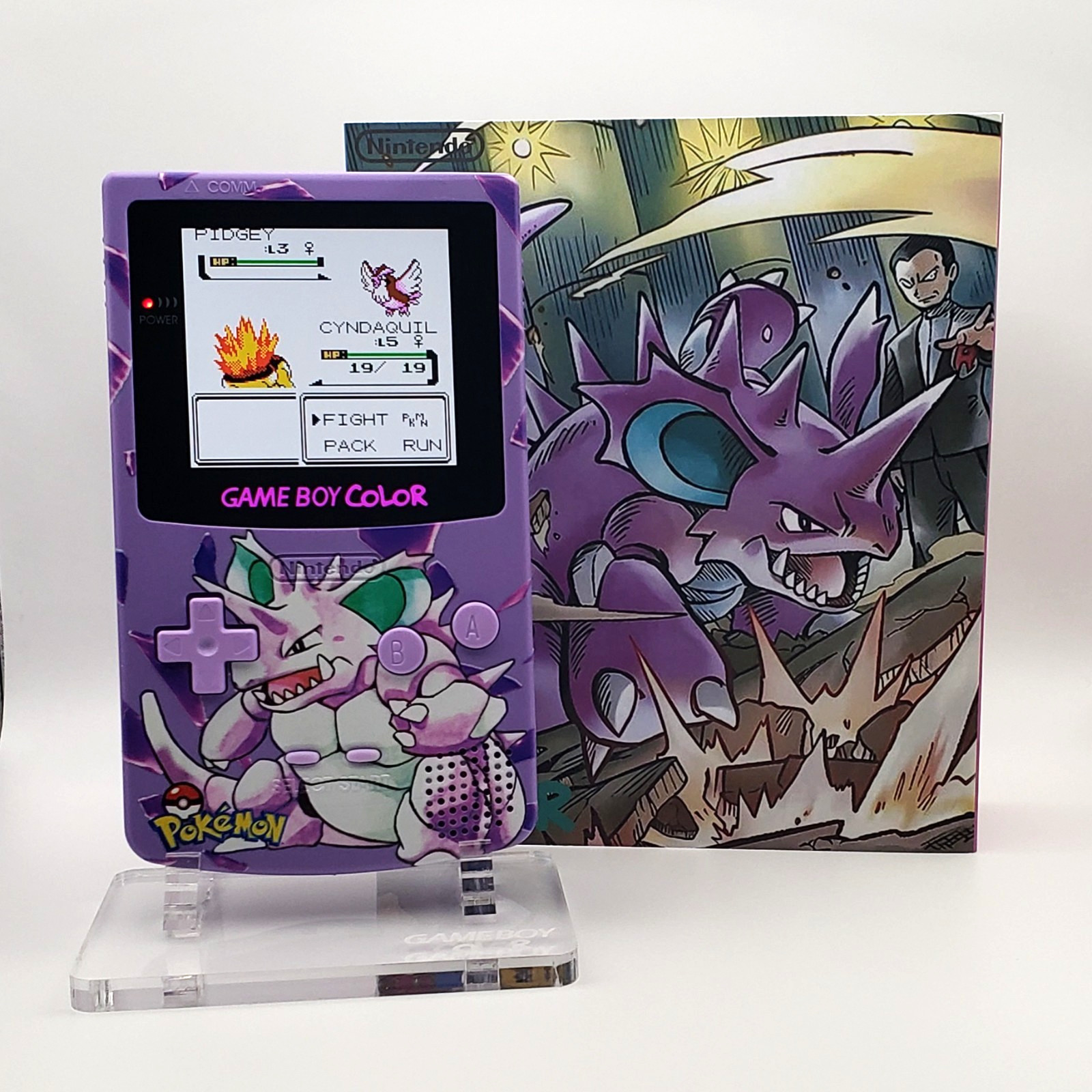 Laminated OLED Screen – Nidoking Game Boy Color w/ Case – New Speaker, Recapped