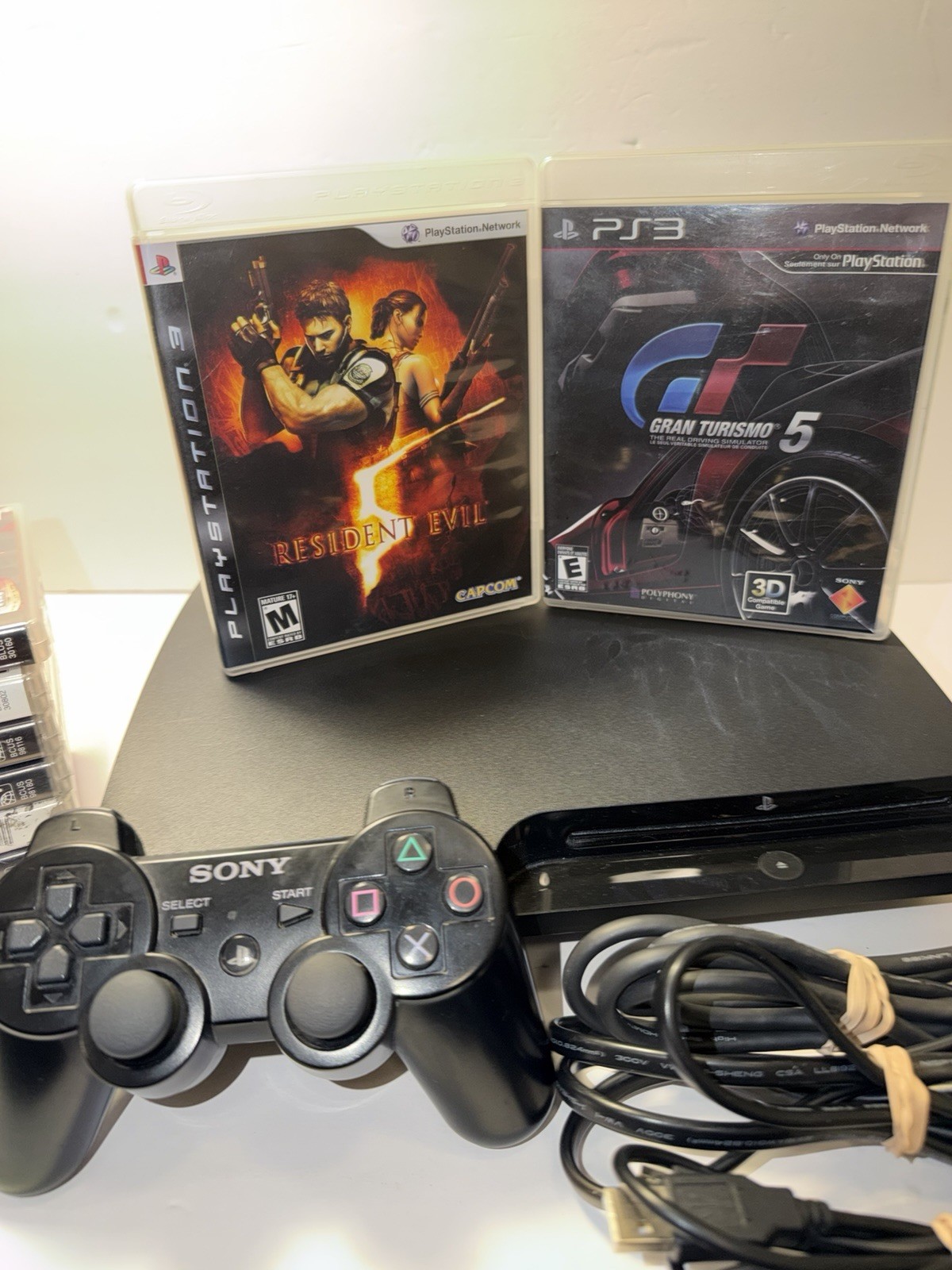 ps3 slim 320gb Console Bundle 10 Games With Controller+Charger Tested