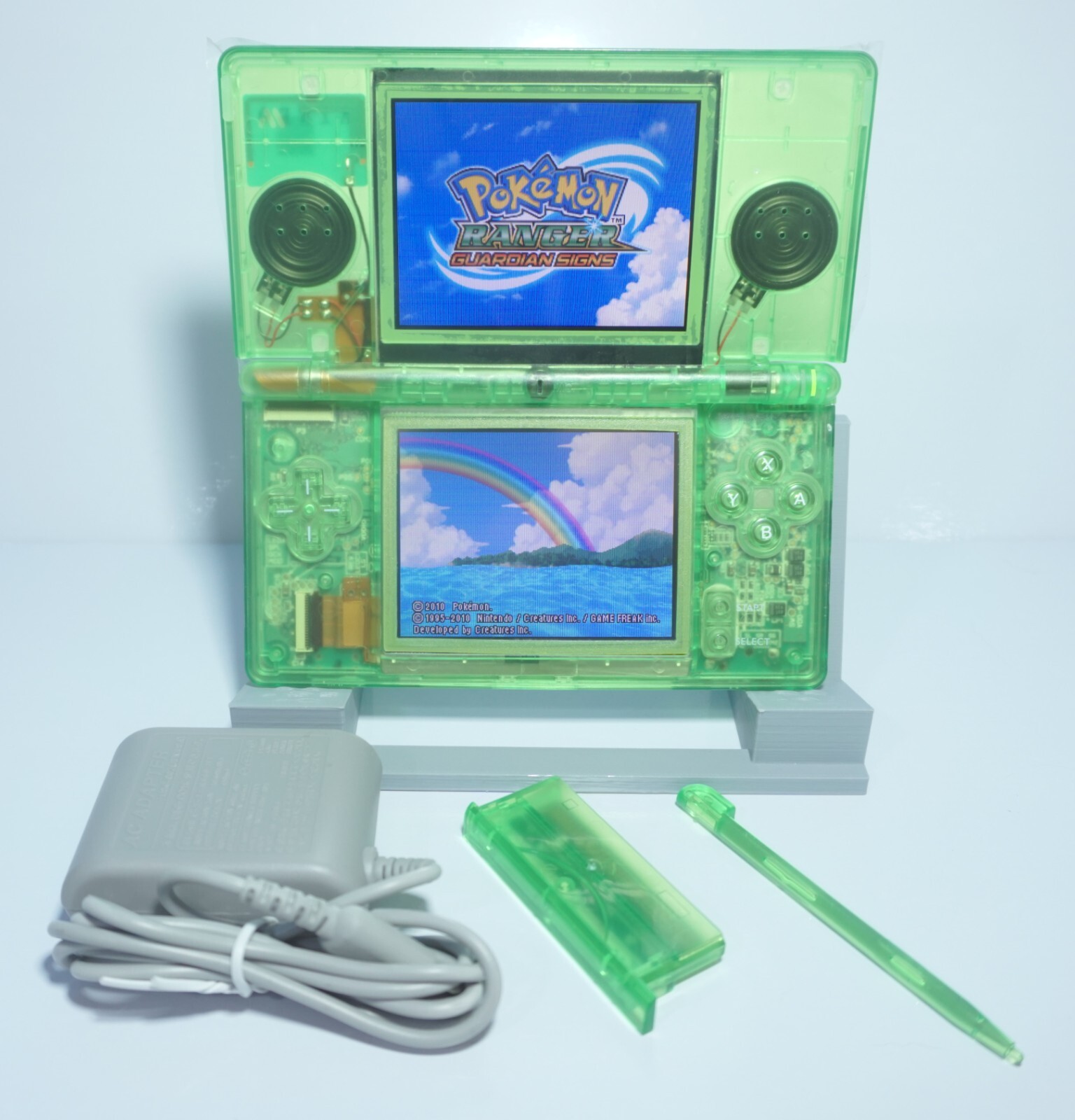 Nintendo DS Lite Transparent Clear Kiwi Green Handheld System with Charger