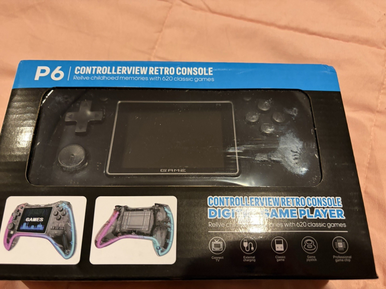 Controllerview P6 Handheld Game System, Built-in Games, USB-C, Black