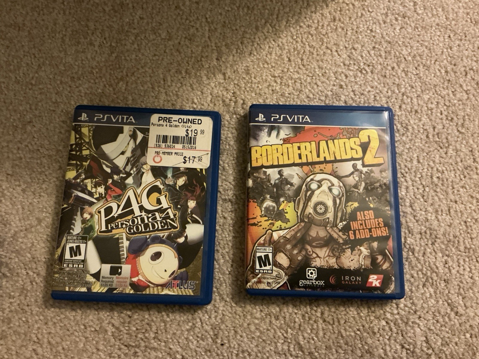 PS Vita PCH-1001 Black Game Console with Charger Case Borderlands 2 P4G 8 gb